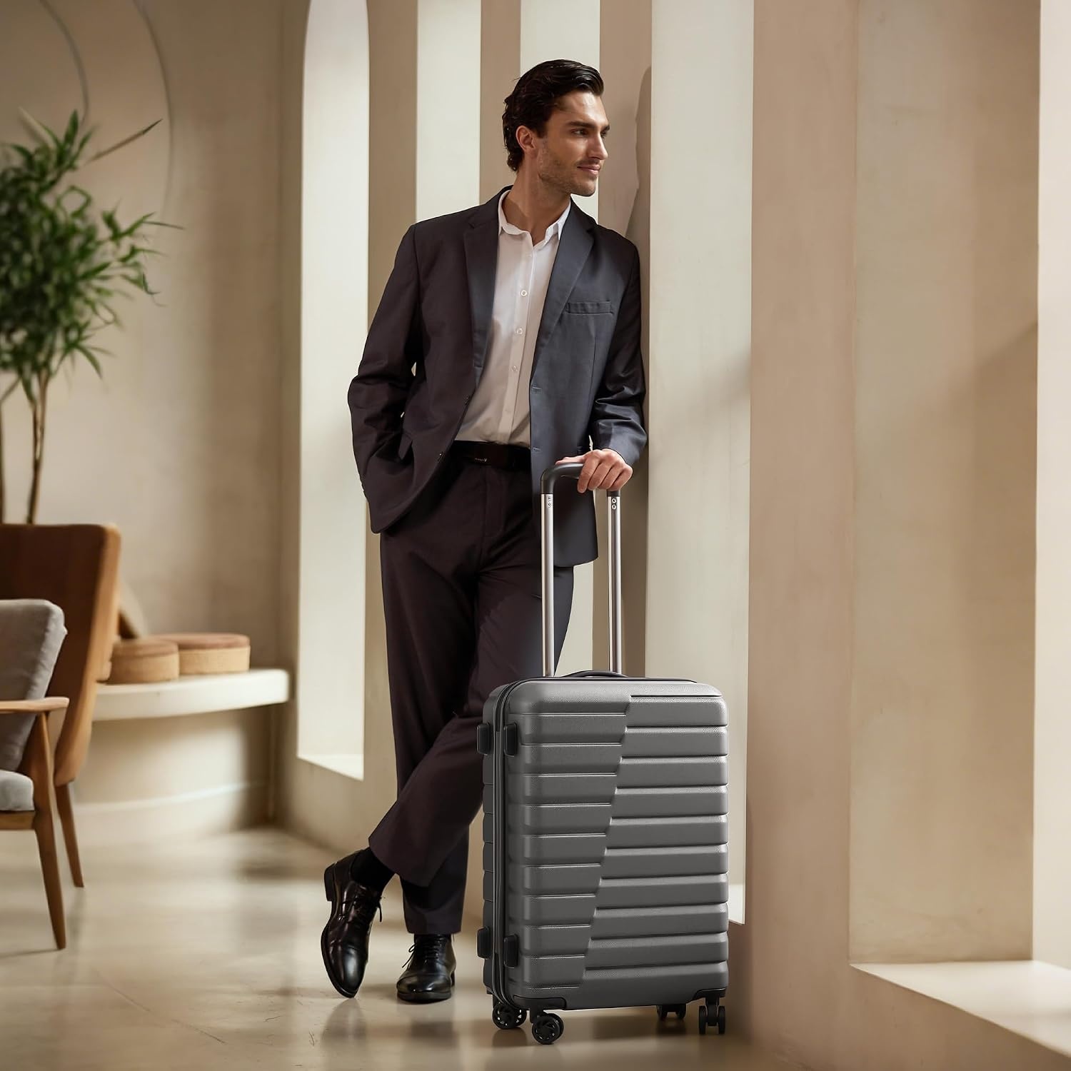 image:imageCoolife Lightweight Luggage with TSA LockMedium Checked Gray Durable Hard Shell Suitcase for Travel360 SmoothRolling Dual Spinner WheelsGray