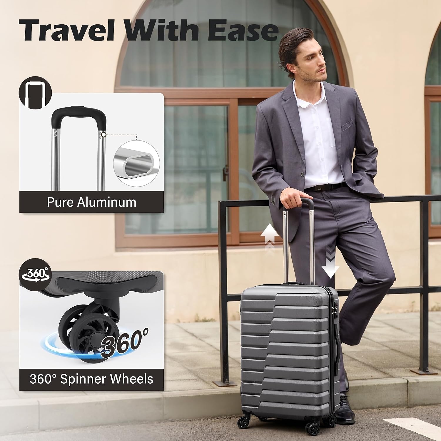 image:imageCoolife Lightweight Luggage with TSA LockMedium Checked Gray Durable Hard Shell Suitcase for Travel360 SmoothRolling Dual Spinner WheelsGray