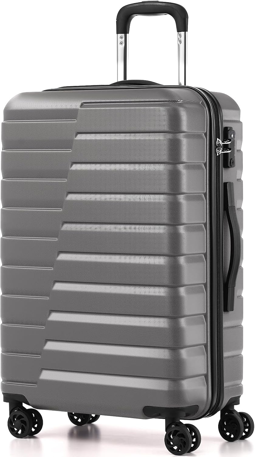 image:imageCoolife Lightweight Luggage with TSA LockMedium Checked Gray Durable Hard Shell Suitcase for Travel360 SmoothRolling Dual Spinner WheelsGray