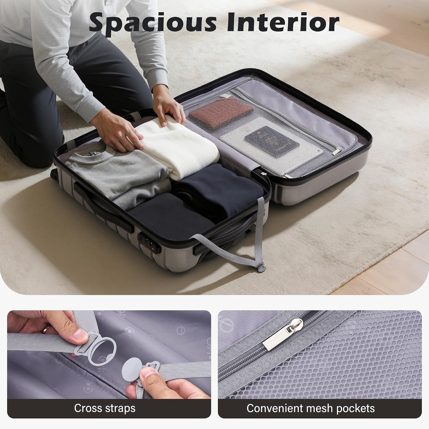 image:imageCoolife Lightweight Luggage with TSA LockMedium Checked Gray Durable Hard Shell Suitcase for Travel360 SmoothRolling Dual Spinner WheelsGray