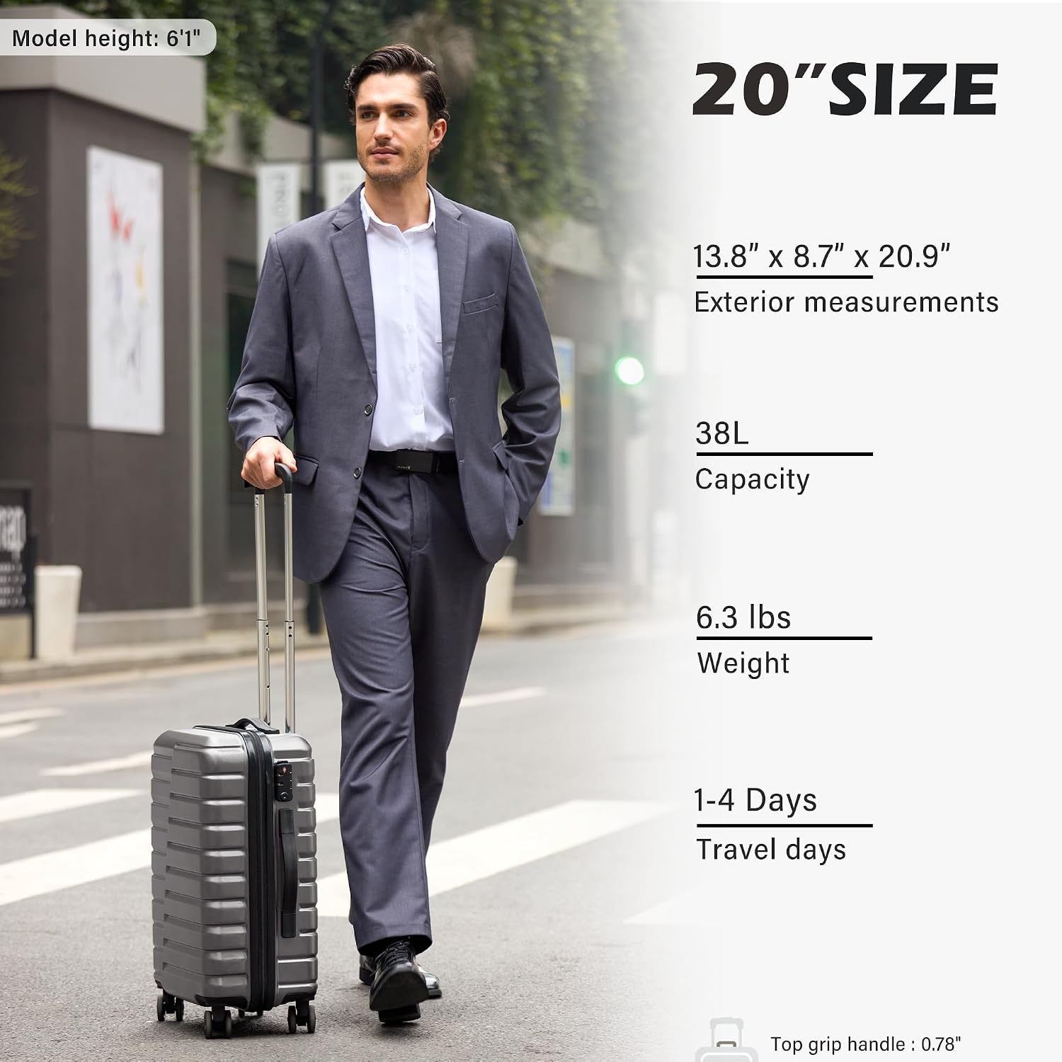 image:imageCoolife Lightweight Luggage with TSA LockMedium Checked Gray Durable Hard Shell Suitcase for Travel360 SmoothRolling Dual Spinner WheelsGray