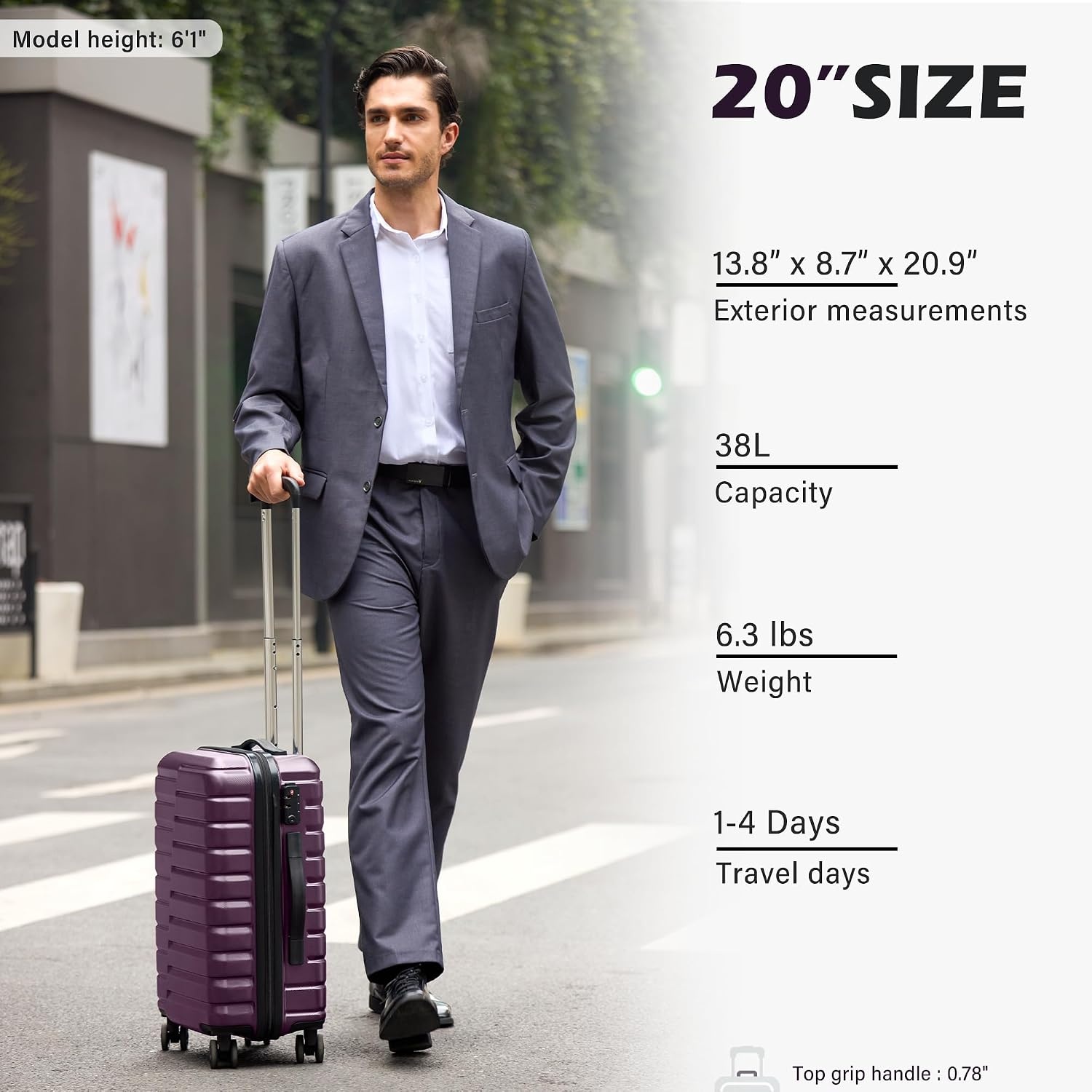 image:imageCoolife Lightweight Luggage with TSA LockMedium Checked Gray Durable Hard Shell Suitcase for Travel360 SmoothRolling Dual Spinner WheelsPurple