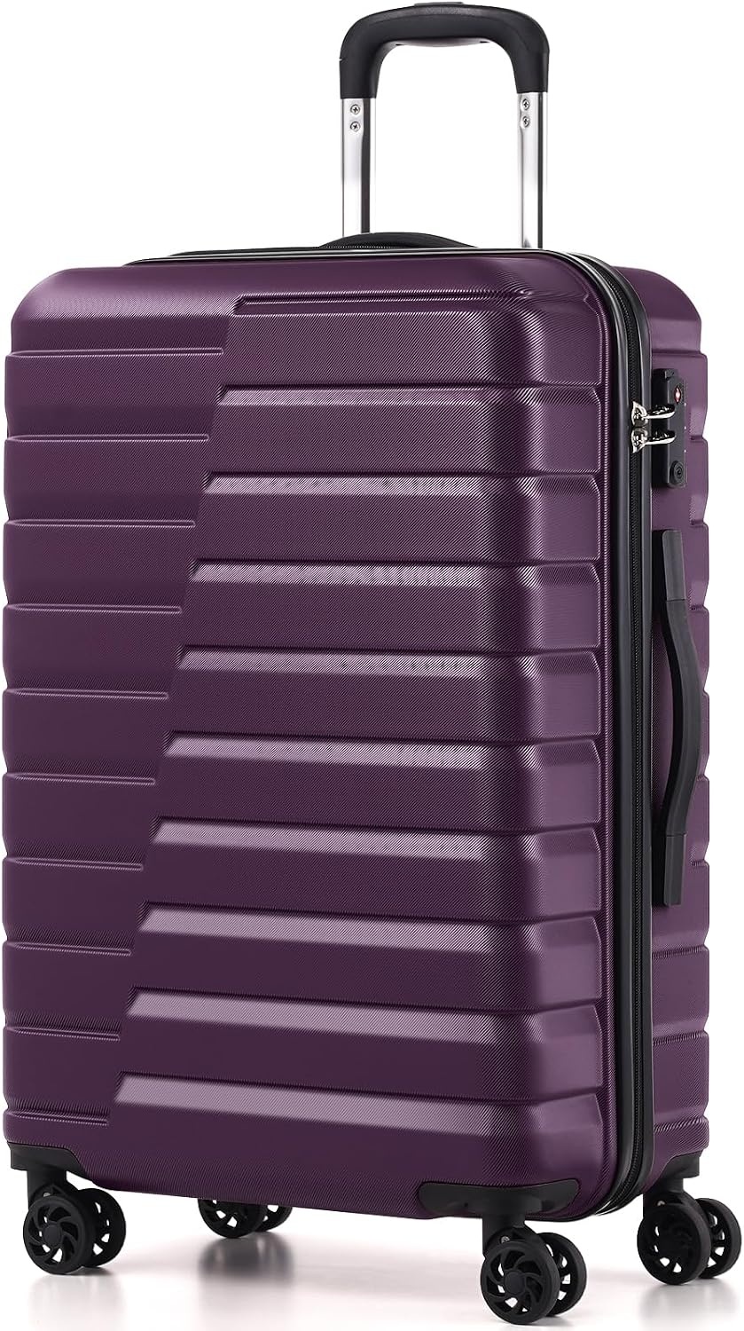 image:imageCoolife Lightweight Luggage with TSA LockMedium Checked Gray Durable Hard Shell Suitcase for Travel360 SmoothRolling Dual Spinner WheelsPurple