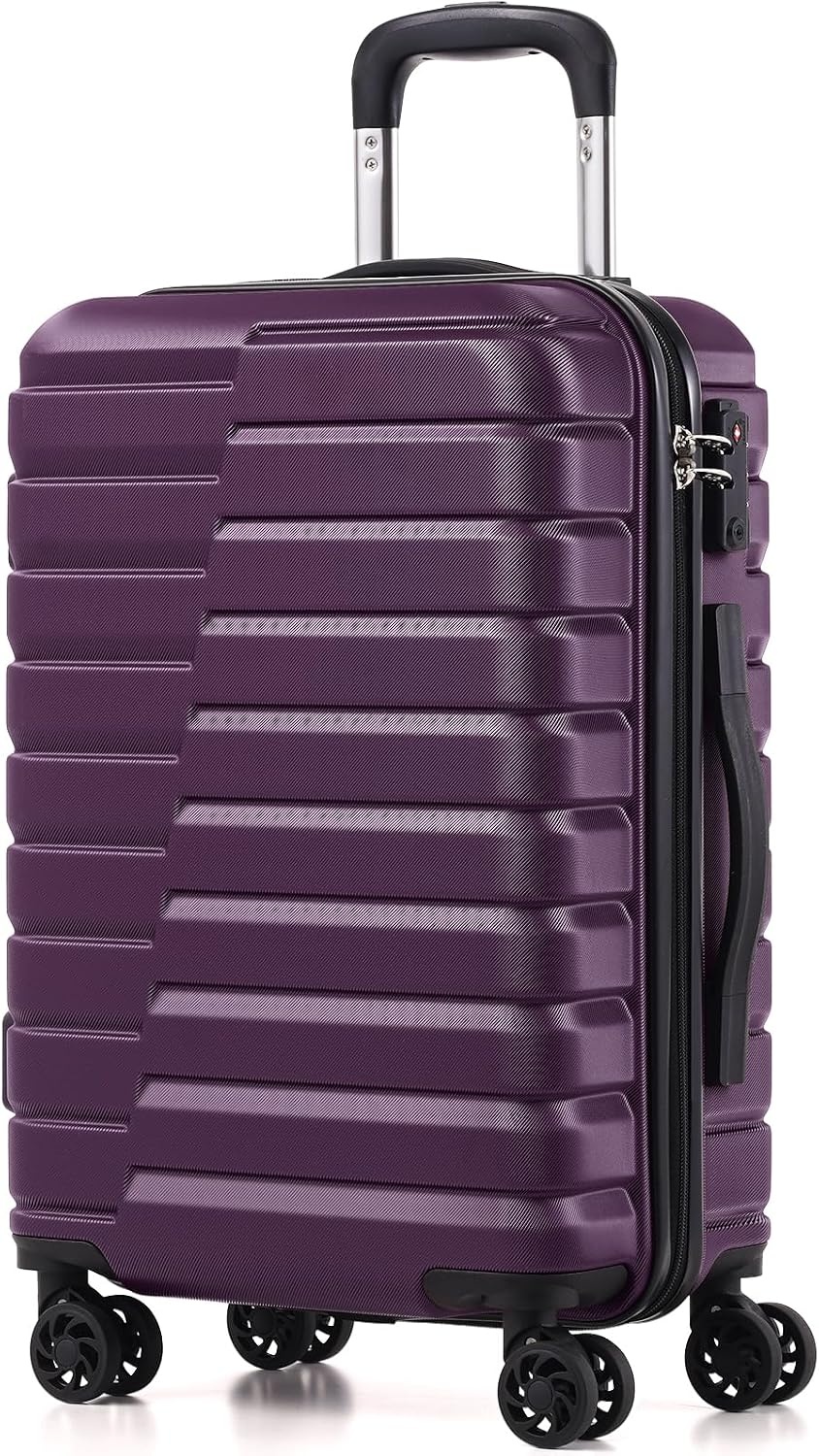 image:imageCoolife Lightweight Luggage with TSA LockMedium Checked Gray Durable Hard Shell Suitcase for Travel360 SmoothRolling Dual Spinner WheelsPurple