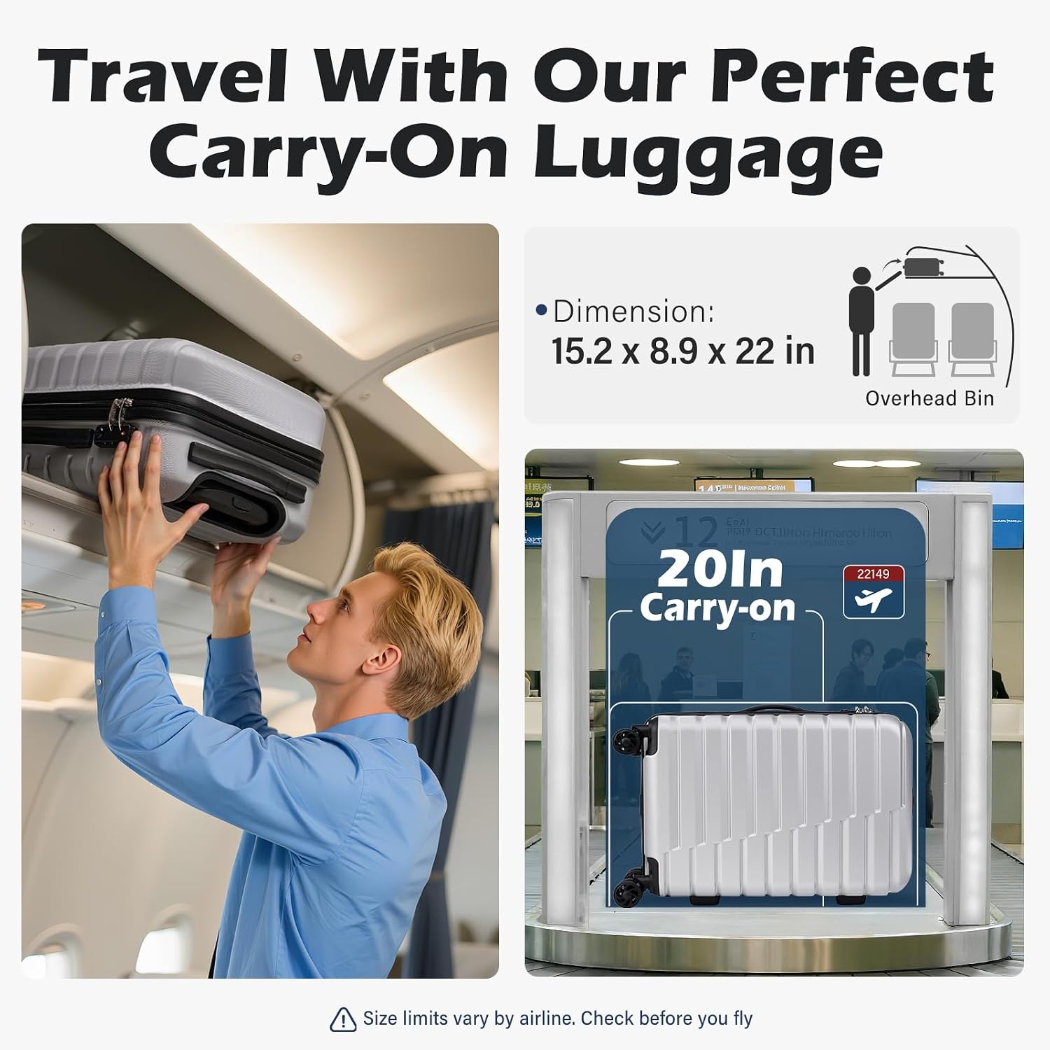 image:imageCoolife Lightweight Luggage with TSA LockMedium Checked Gray Durable Hard Shell Suitcase for Travel360 SmoothRolling Dual Spinner WheelsSilver