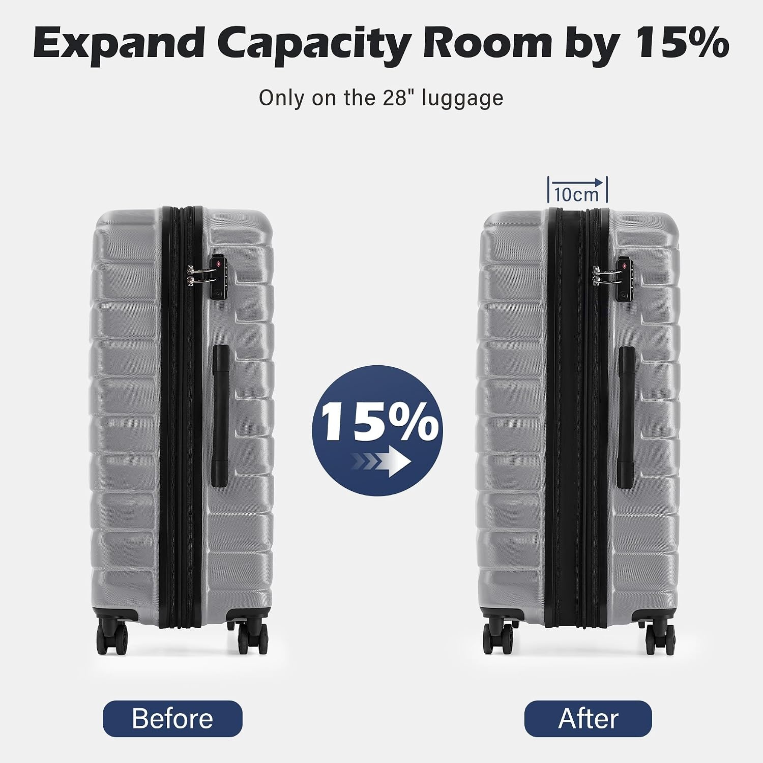 image:imageCoolife Lightweight Luggage with TSA LockMedium Checked Gray Durable Hard Shell Suitcase for Travel360 SmoothRolling Dual Spinner WheelsSilver