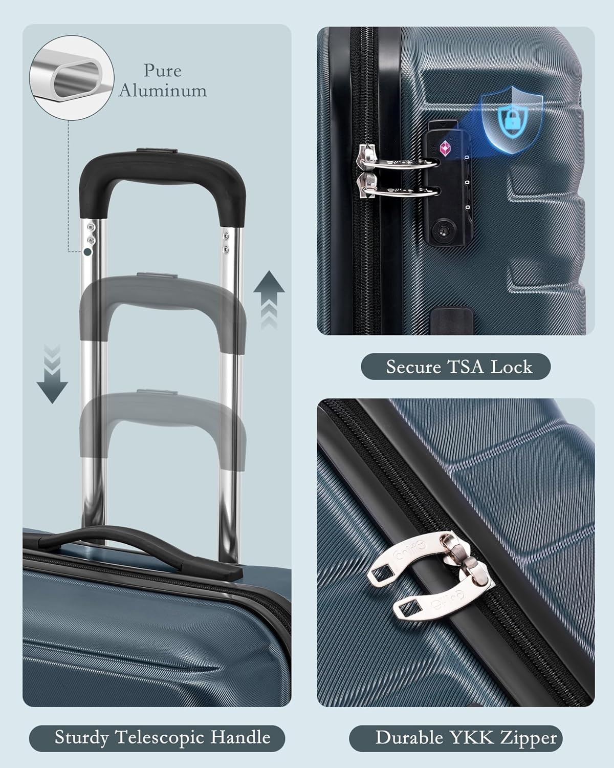 image:imageCoolife Lightweight Luggage with TSA LockMedium Checked Gray Durable Hard Shell Suitcase for Travel360 SmoothRolling Dual Spinner WheelsTeal Blue