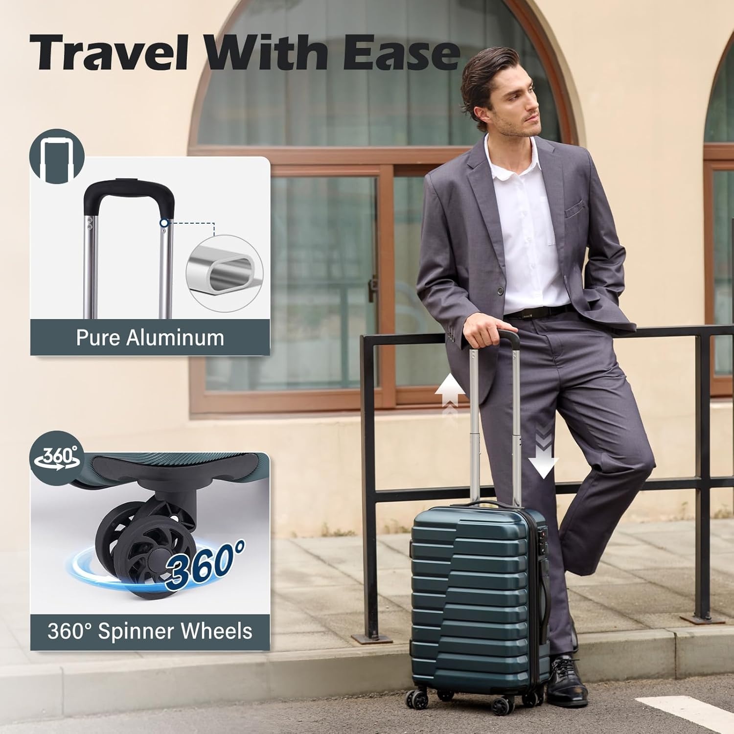 image:imageCoolife Lightweight Luggage with TSA LockMedium Checked Gray Durable Hard Shell Suitcase for Travel360 SmoothRolling Dual Spinner WheelsTeal Blue