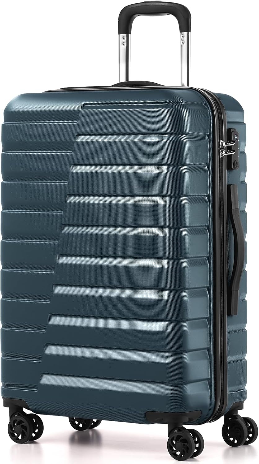 image:imageCoolife Lightweight Luggage with TSA LockMedium Checked Gray Durable Hard Shell Suitcase for Travel360 SmoothRolling Dual Spinner WheelsTeal Blue