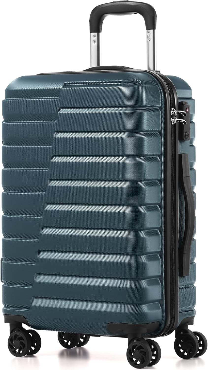 image:imageCoolife Lightweight Luggage with TSA LockMedium Checked Gray Durable Hard Shell Suitcase for Travel360 SmoothRolling Dual Spinner WheelsTeal Blue