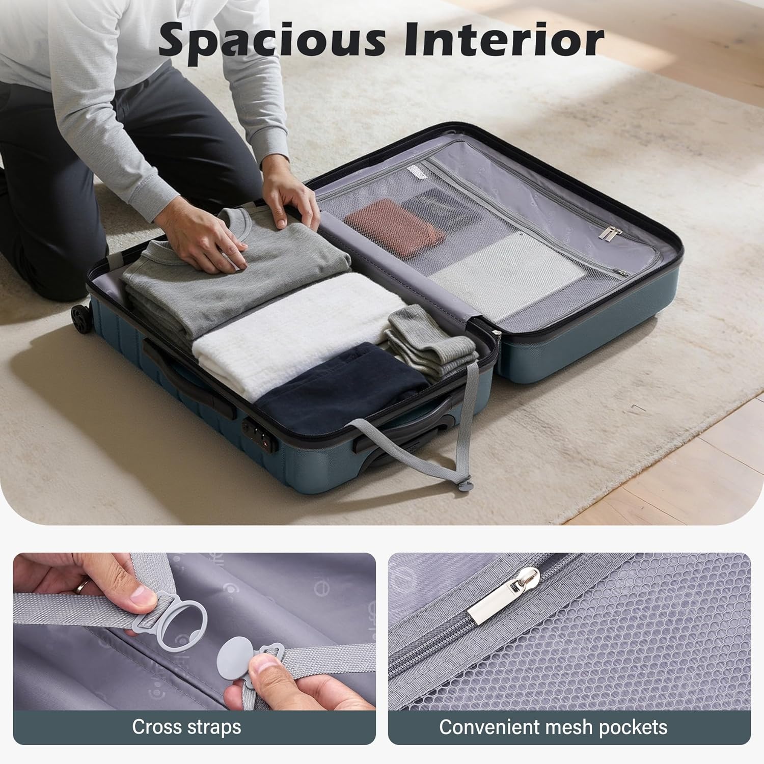 image:imageCoolife Lightweight Luggage with TSA LockMedium Checked Gray Durable Hard Shell Suitcase for Travel360 SmoothRolling Dual Spinner WheelsTeal Blue