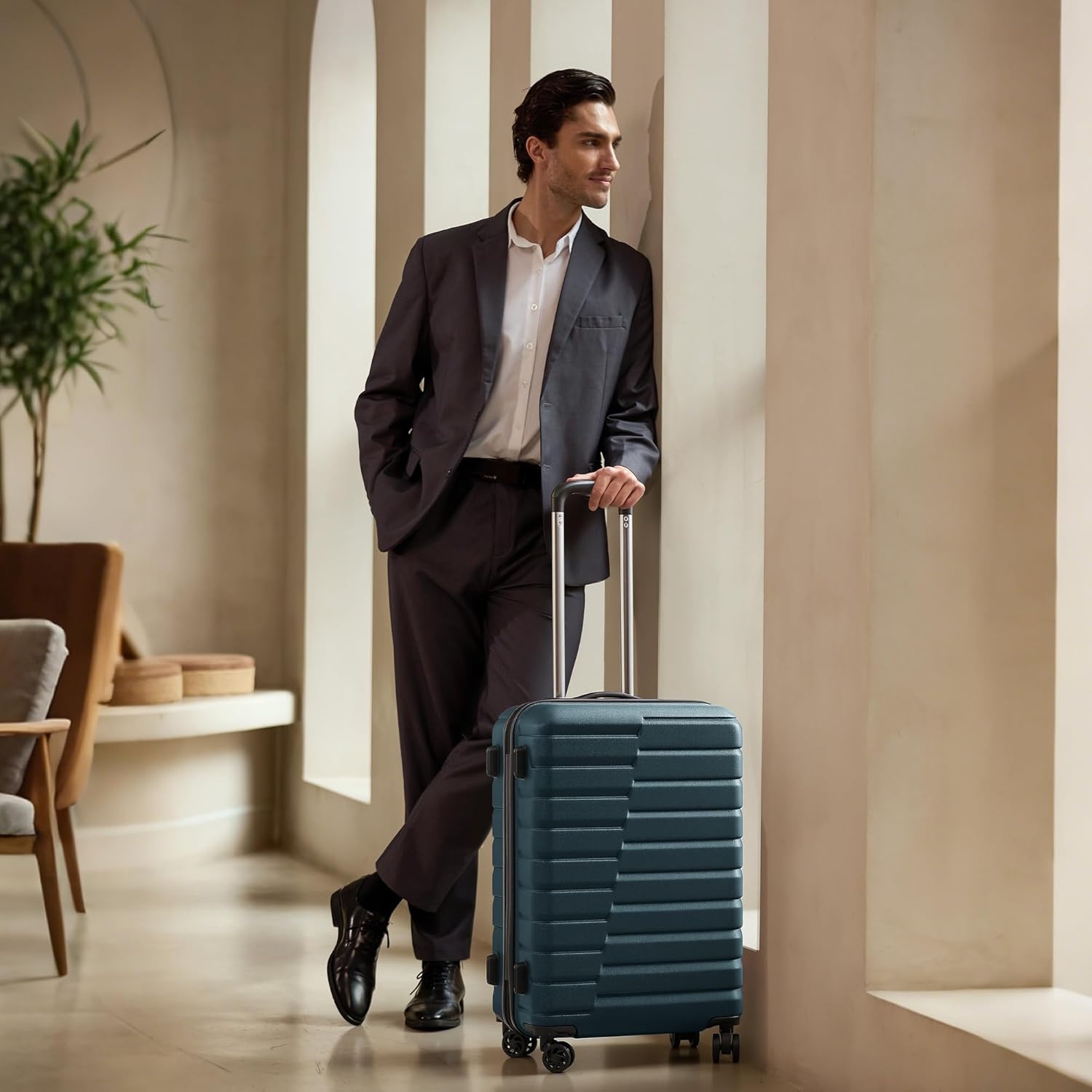 image:imageCoolife Lightweight Luggage with TSA LockMedium Checked Gray Durable Hard Shell Suitcase for Travel360 SmoothRolling Dual Spinner WheelsTeal Blue