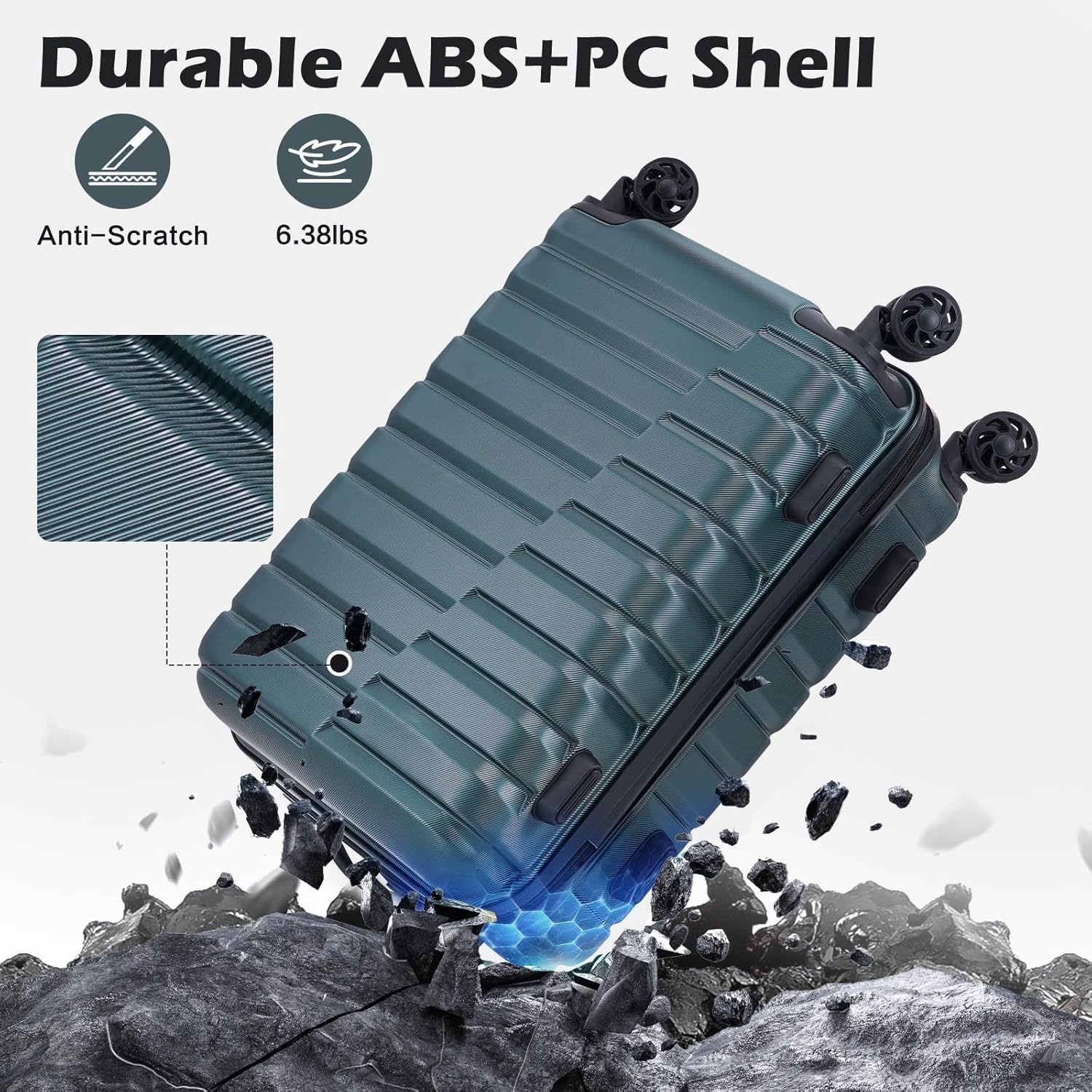 image:imageCoolife Lightweight Luggage with TSA LockMedium Checked Gray Durable Hard Shell Suitcase for Travel360 SmoothRolling Dual Spinner WheelsTeal Blue