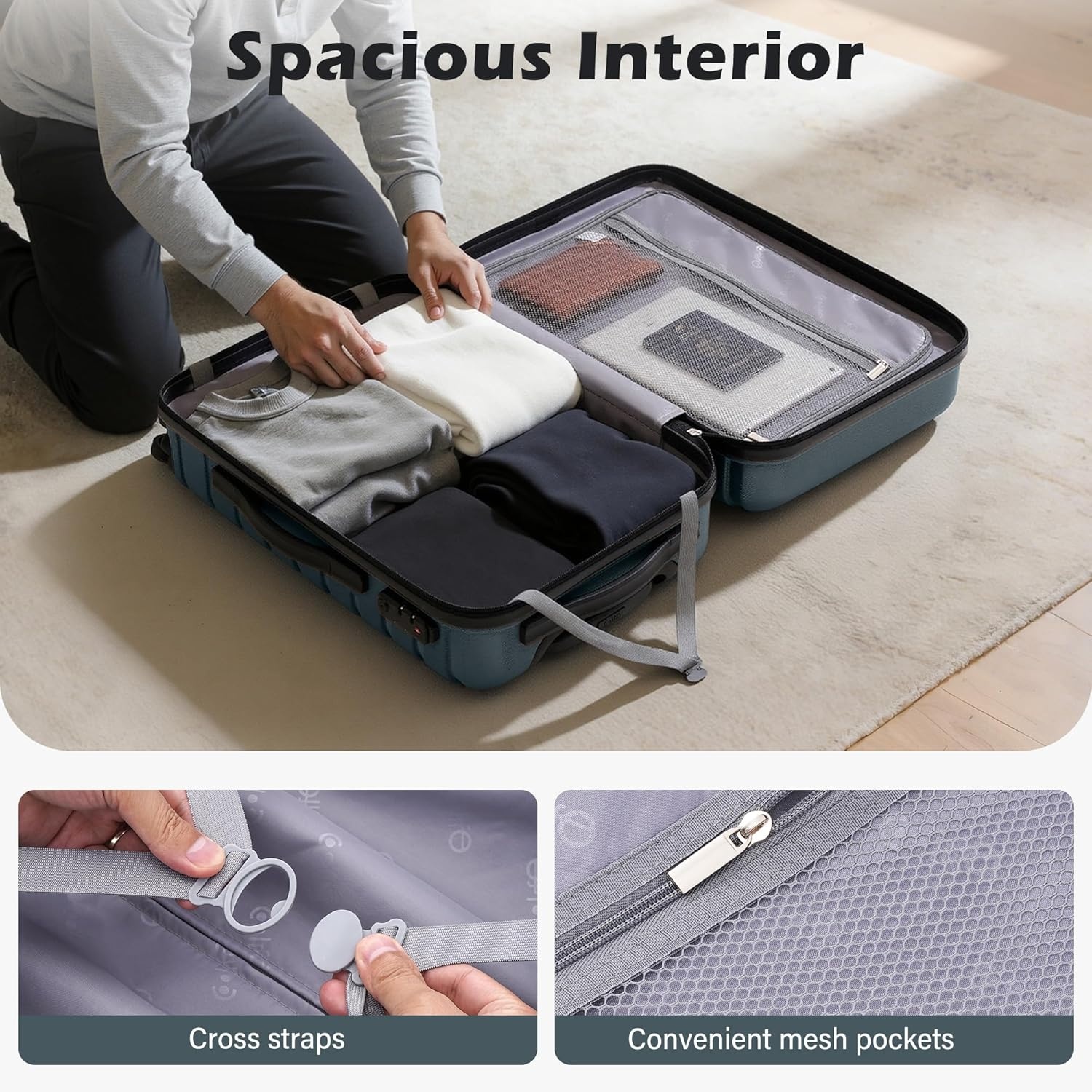 image:imageCoolife Lightweight Luggage with TSA LockMedium Checked Gray Durable Hard Shell Suitcase for Travel360 SmoothRolling Dual Spinner WheelsTeal Blue