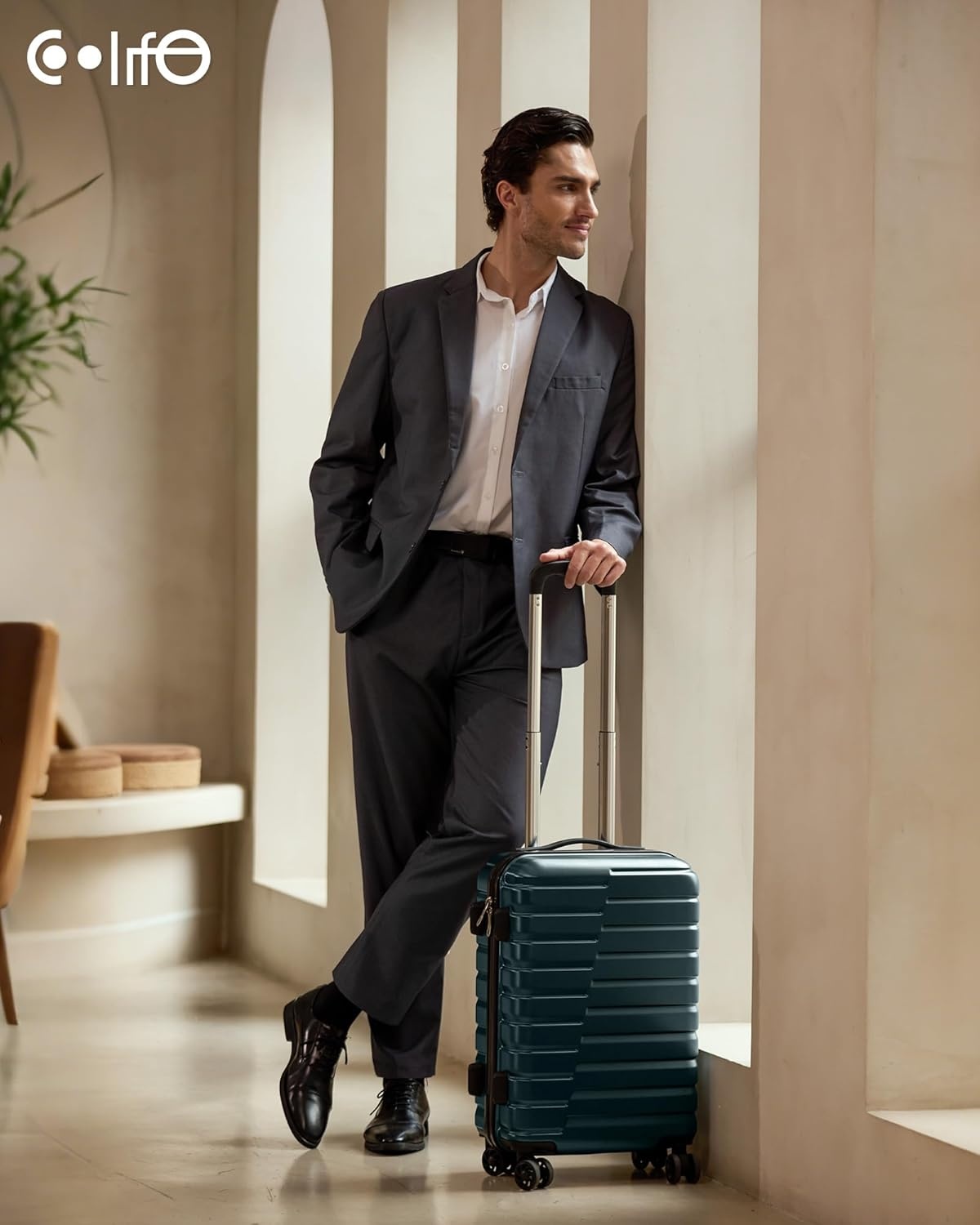 image:imageCoolife Lightweight Luggage with TSA LockMedium Checked Gray Durable Hard Shell Suitcase for Travel360 SmoothRolling Dual Spinner WheelsTeal Blue