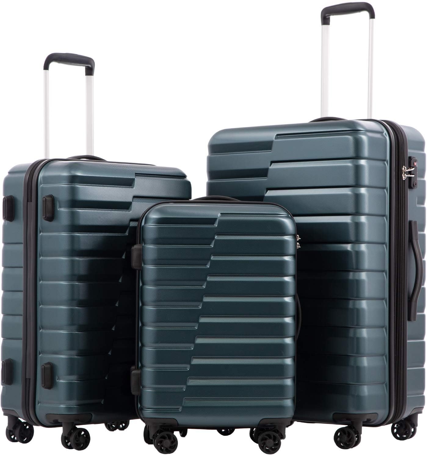 image:imageCoolife Lightweight Luggage with TSA LockMedium Checked Gray Durable Hard Shell Suitcase for Travel360 SmoothRolling Dual Spinner WheelsTeal Blue