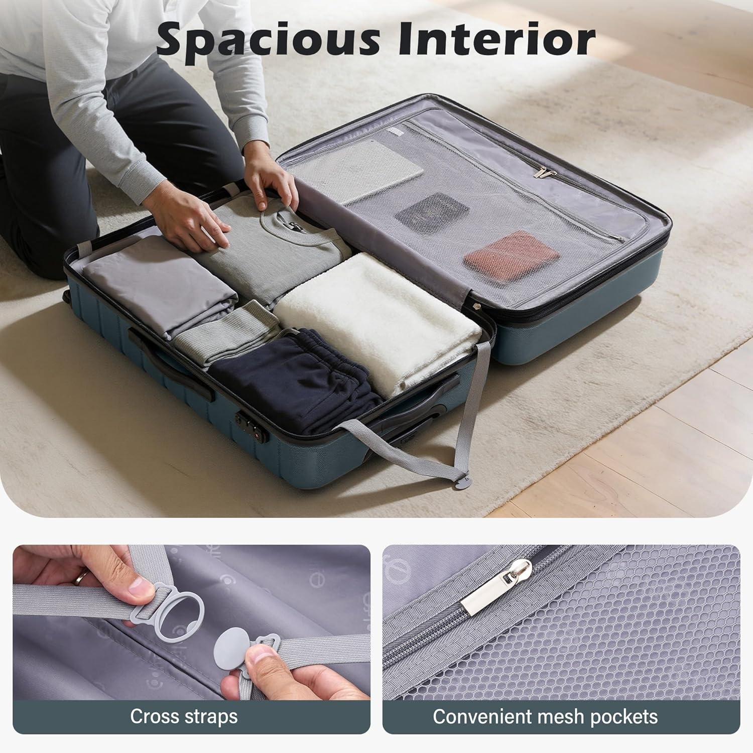 image:imageCoolife Lightweight Luggage with TSA LockMedium Checked Gray Durable Hard Shell Suitcase for Travel360 SmoothRolling Dual Spinner WheelsTeal Blue