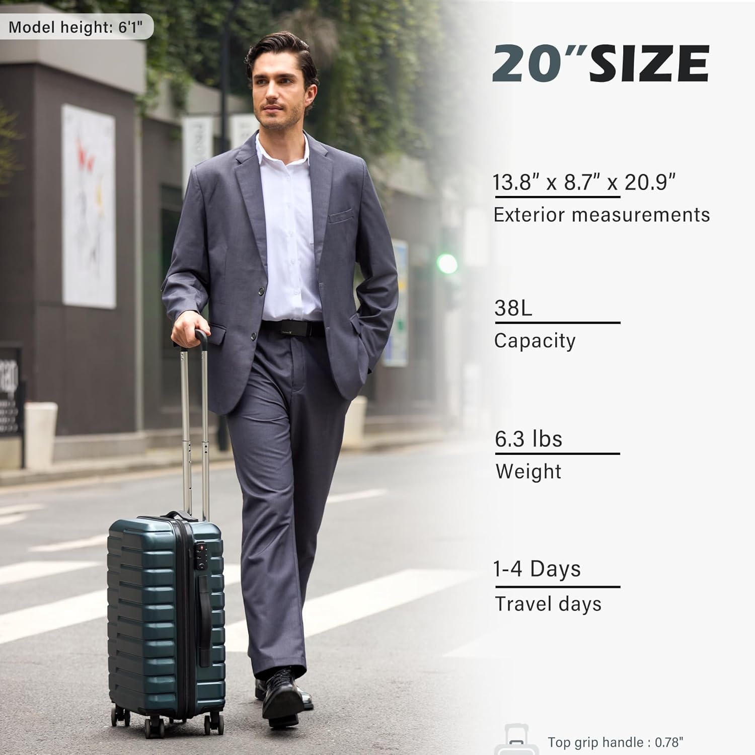 image:imageCoolife Lightweight Luggage with TSA LockMedium Checked Gray Durable Hard Shell Suitcase for Travel360 SmoothRolling Dual Spinner WheelsTeal Blue