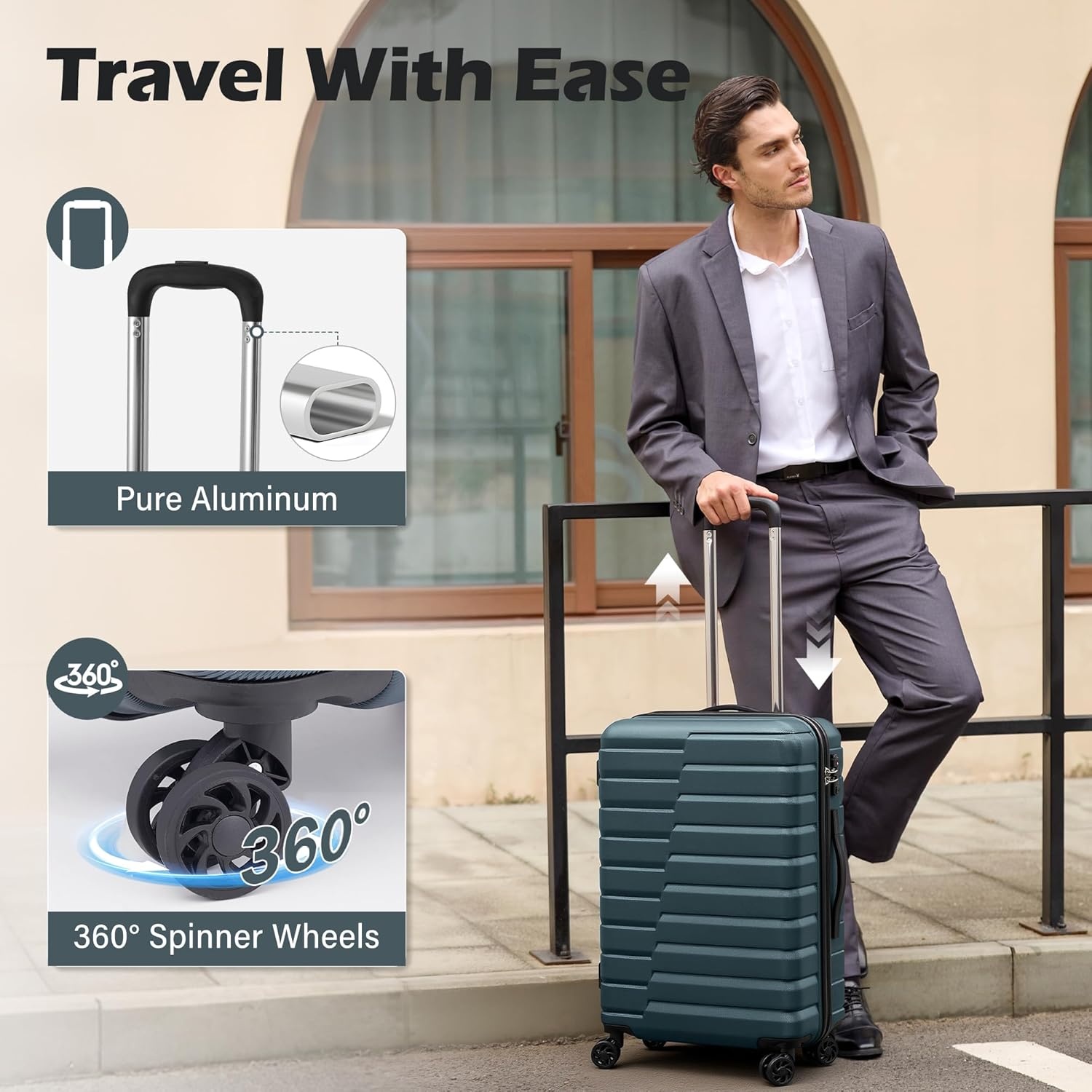 image:imageCoolife Lightweight Luggage with TSA LockMedium Checked Gray Durable Hard Shell Suitcase for Travel360 SmoothRolling Dual Spinner WheelsTeal Blue