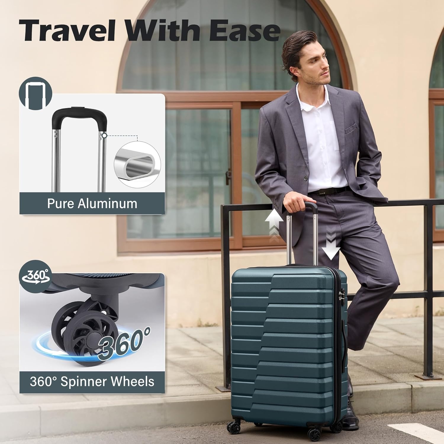 image:imageCoolife Lightweight Luggage with TSA LockMedium Checked Gray Durable Hard Shell Suitcase for Travel360 SmoothRolling Dual Spinner WheelsTeal Blue