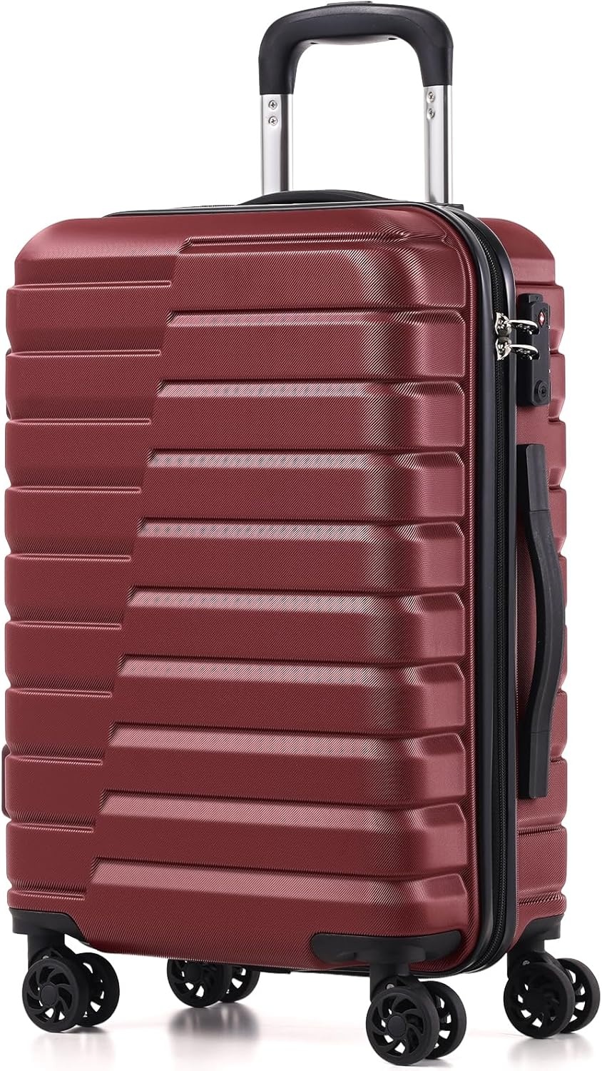 image:imageCoolife Lightweight Luggage with TSA LockMedium Checked Gray Durable Hard Shell Suitcase for Travel360 SmoothRolling Dual Spinner WheelsWine Red