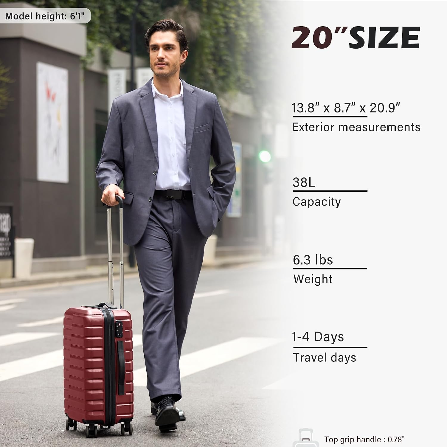 image:imageCoolife Lightweight Luggage with TSA LockMedium Checked Gray Durable Hard Shell Suitcase for Travel360 SmoothRolling Dual Spinner WheelsWine Red
