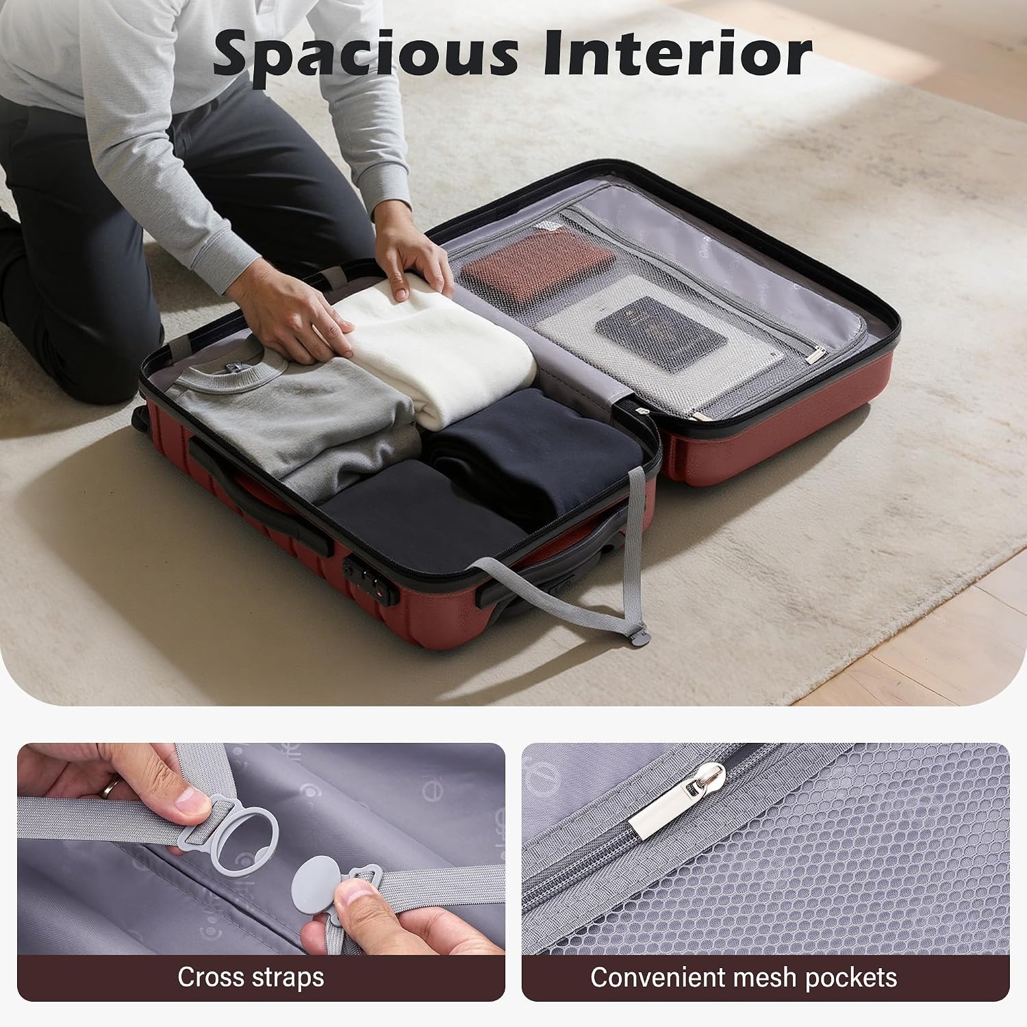 image:imageCoolife Lightweight Luggage with TSA LockMedium Checked Gray Durable Hard Shell Suitcase for Travel360 SmoothRolling Dual Spinner WheelsWine Red