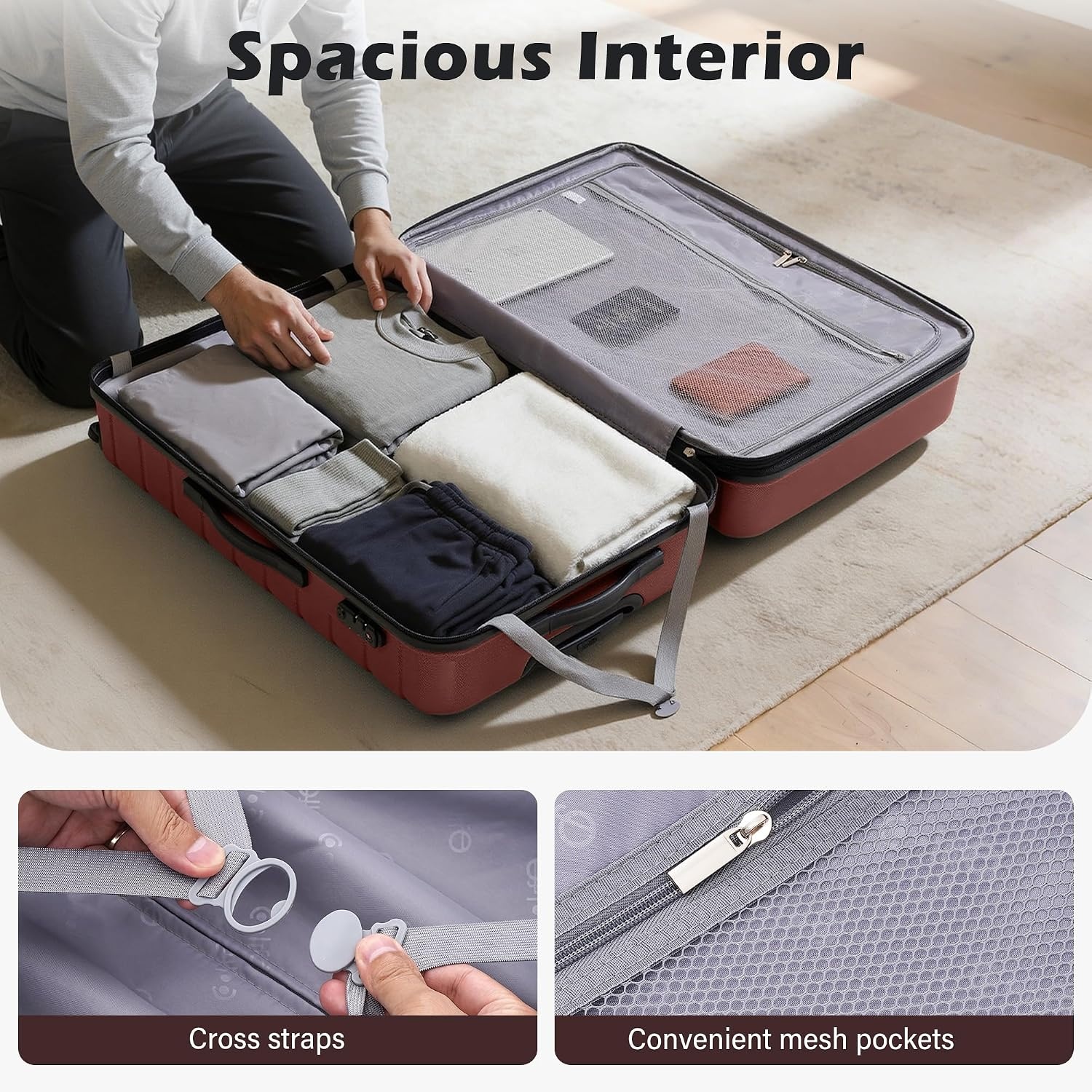 image:imageCoolife Lightweight Luggage with TSA LockMedium Checked Gray Durable Hard Shell Suitcase for Travel360 SmoothRolling Dual Spinner WheelsWine Red