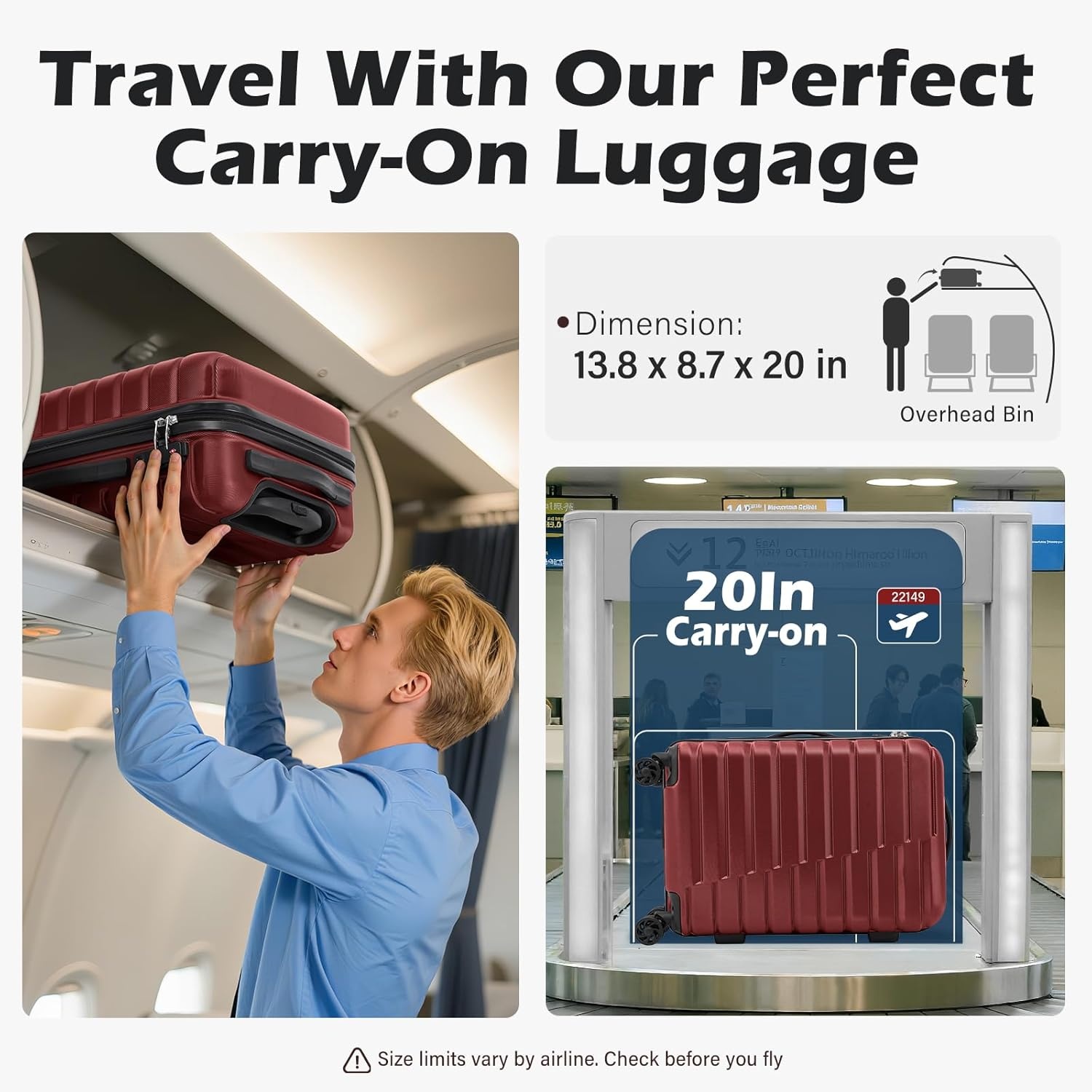 image:imageCoolife Lightweight Luggage with TSA LockMedium Checked Gray Durable Hard Shell Suitcase for Travel360 SmoothRolling Dual Spinner WheelsWine Red