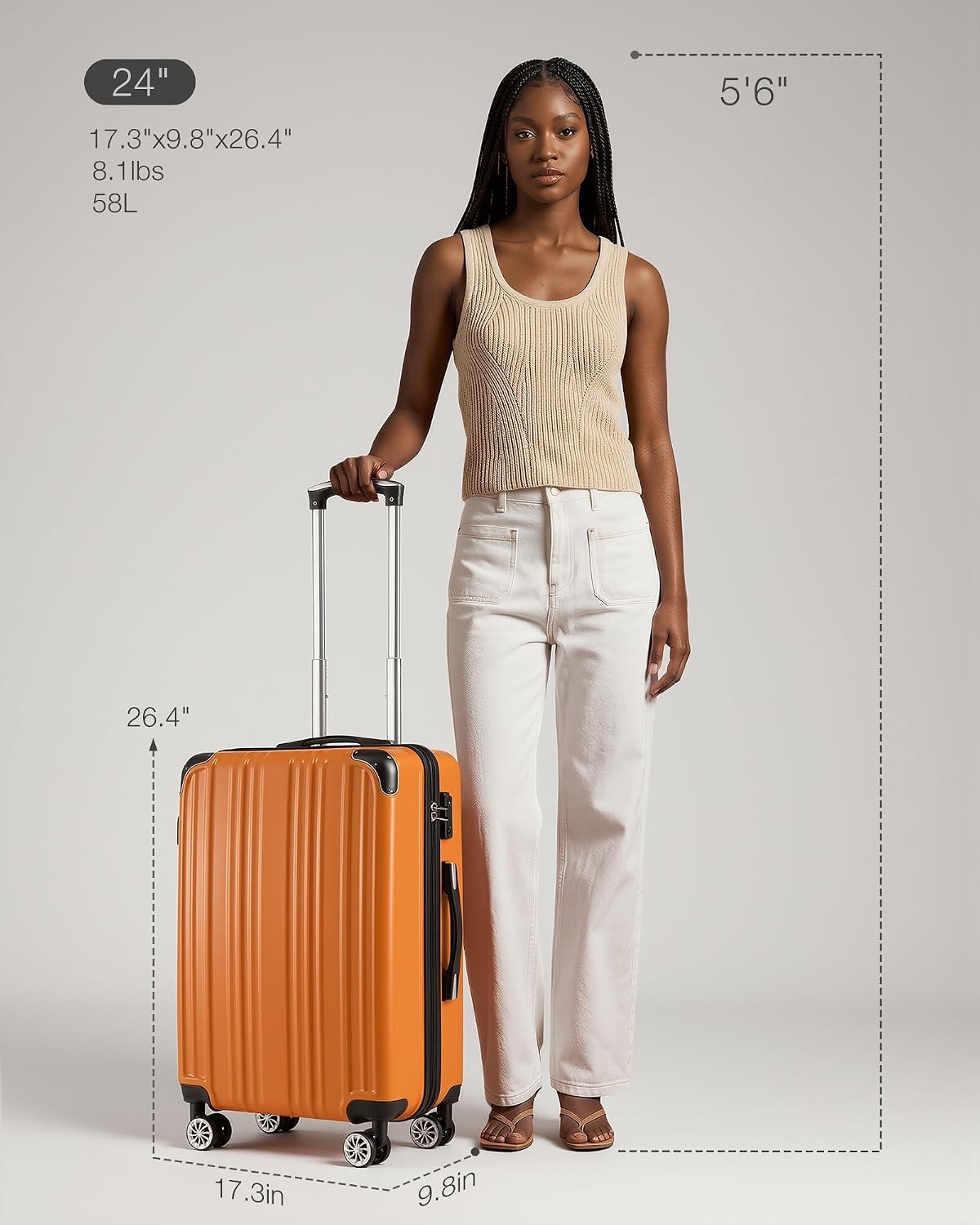 image:imageCoolife Luggage Lightweight and Durable Hardshell 24 in wine wind new Checked Suitcase with PCABS Hardshell 360 Dual Spinner Wheels TSA Lock YKK Zipper and Aluminum Handleorange new