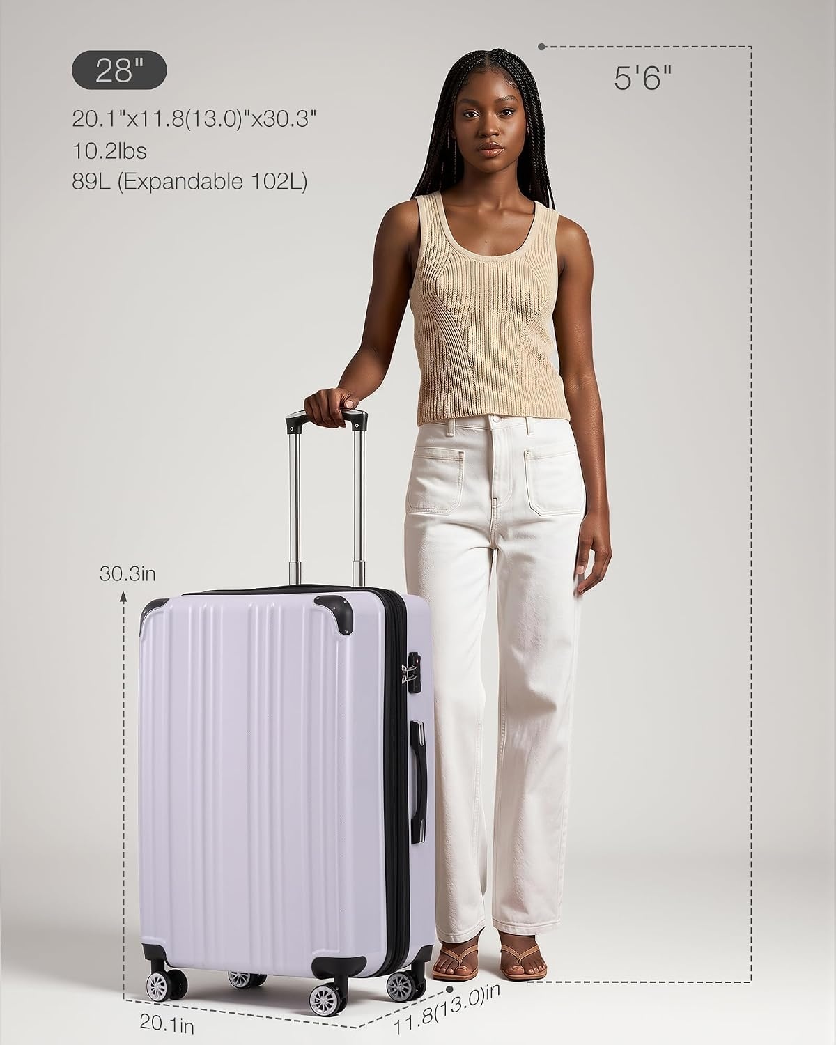 image:imageCoolife Luggage Lightweight and Durable Hardshell 24 in wine wind new Checked Suitcase with PCABS Hardshell 360 Dual Spinner Wheels TSA Lock YKK Zipper and Aluminum Handlewhite grid new