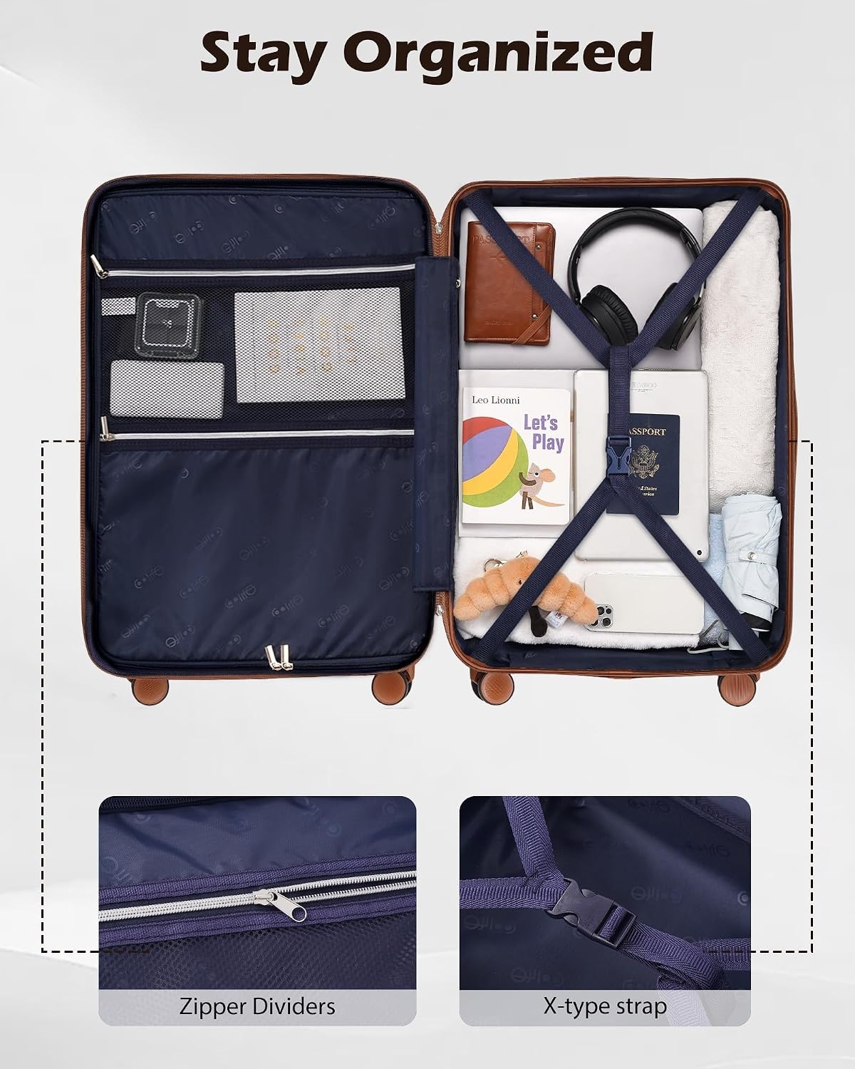 image:imageCoolife Luggage Lightweight and Durable Hardshell 24 in wine wind new Checked Suitcase with PCABS Hardshell 360 Dual Spinner Wheels TSA Lock YKK Zipper and Aluminum Handleapricot white