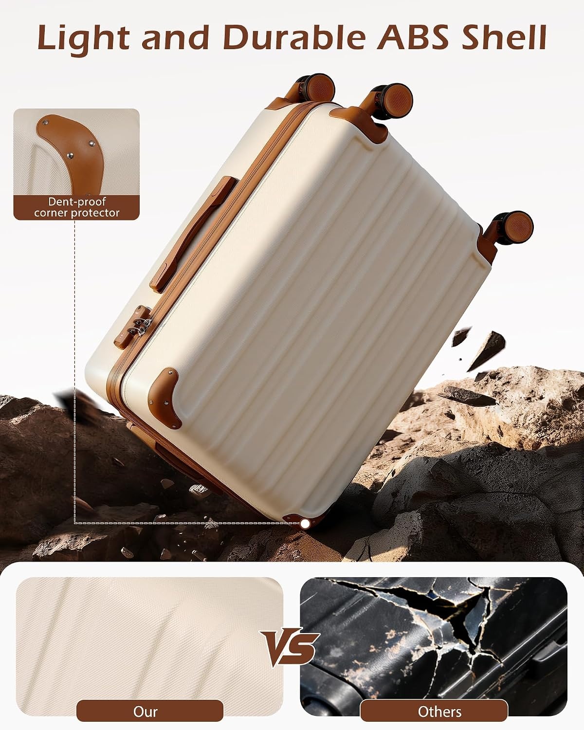 image:imageCoolife Luggage Lightweight and Durable Hardshell 24 in wine wind new Checked Suitcase with PCABS Hardshell 360 Dual Spinner Wheels TSA Lock YKK Zipper and Aluminum Handleapricot white