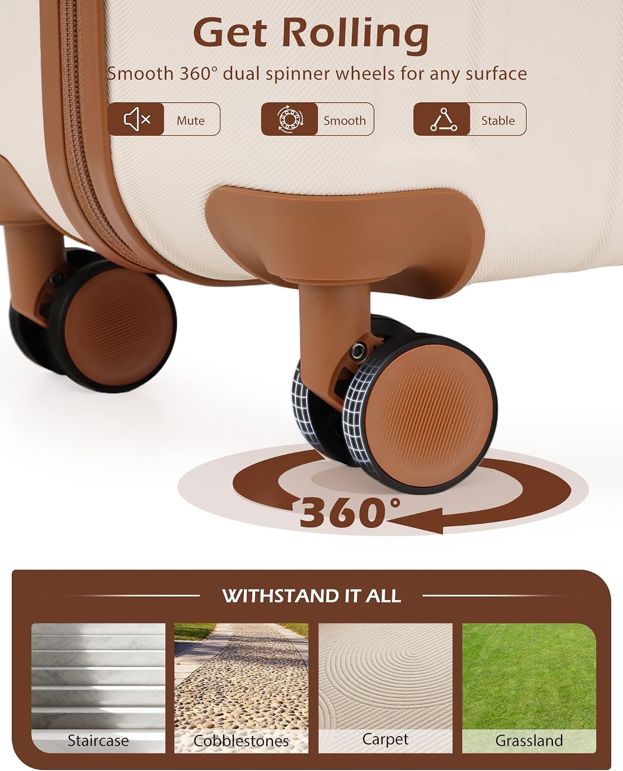 image:imageCoolife Luggage Lightweight and Durable Hardshell 24 in wine wind new Checked Suitcase with PCABS Hardshell 360 Dual Spinner Wheels TSA Lock YKK Zipper and Aluminum Handleapricot white