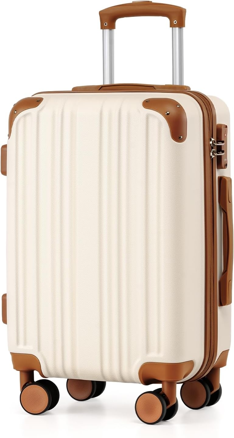 image:imageCoolife Luggage Lightweight and Durable Hardshell 24 in wine wind new Checked Suitcase with PCABS Hardshell 360 Dual Spinner Wheels TSA Lock YKK Zipper and Aluminum Handleapricot white