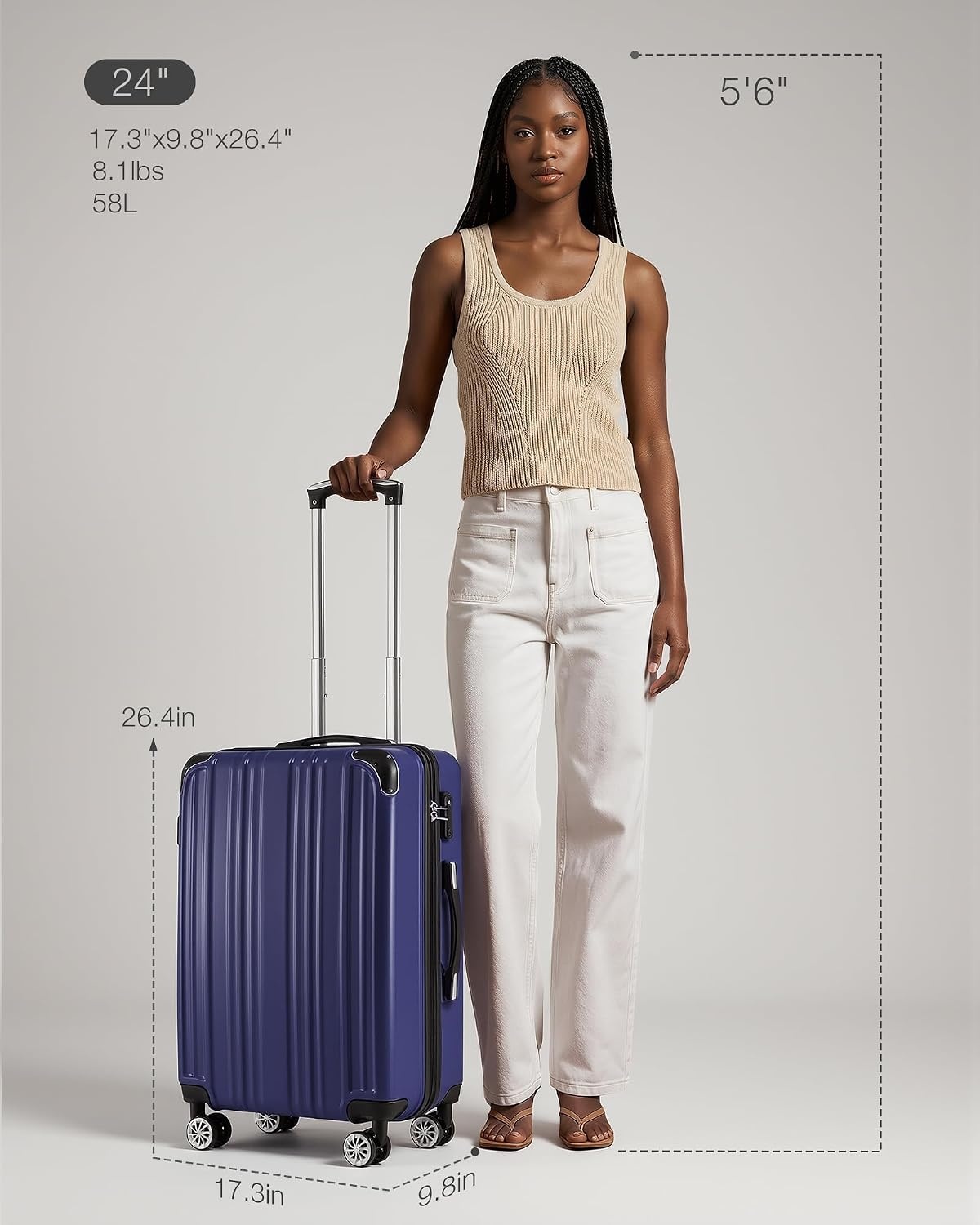 image:imageCoolife Luggage Lightweight and Durable Hardshell 24 in wine wind new Checked Suitcase with PCABS Hardshell 360 Dual Spinner Wheels TSA Lock YKK Zipper and Aluminum Handlenavy new