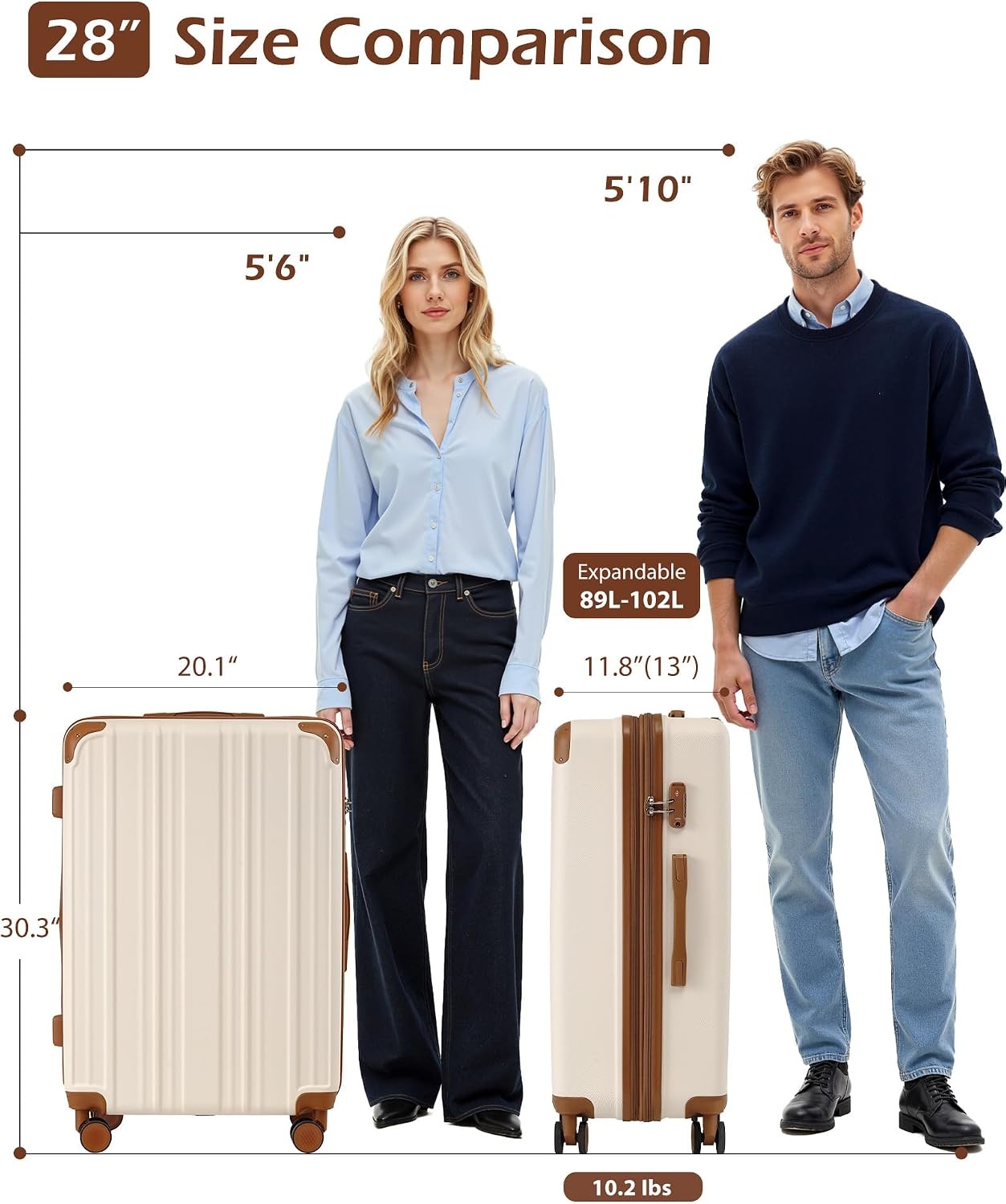 image:imageCoolife Luggage Lightweight and Durable Hardshell 24 in wine wind new Checked Suitcase with PCABS Hardshell 360 Dual Spinner Wheels TSA Lock YKK Zipper and Aluminum Handleapricot white