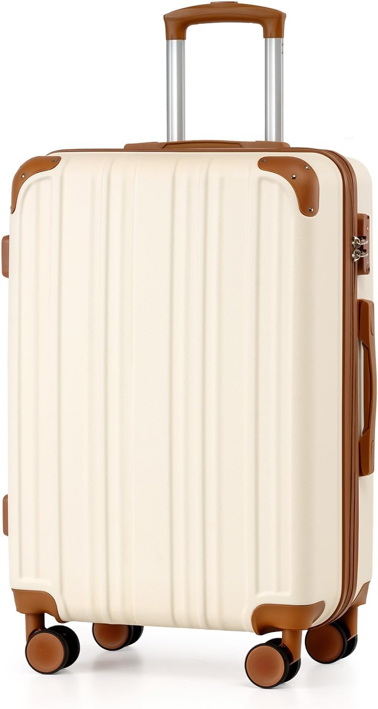 image:imageCoolife Luggage Lightweight and Durable Hardshell 24 in wine wind new Checked Suitcase with PCABS Hardshell 360 Dual Spinner Wheels TSA Lock YKK Zipper and Aluminum Handleapricot white