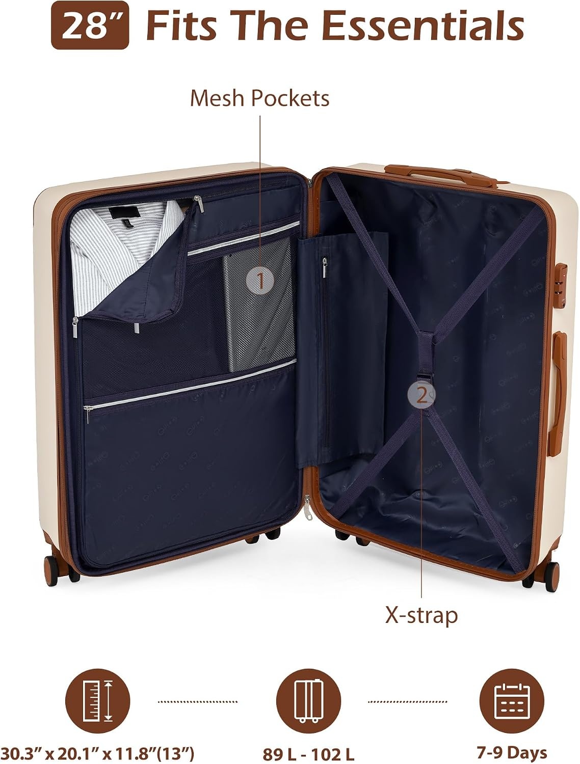 image:imageCoolife Luggage Lightweight and Durable Hardshell 24 in wine wind new Checked Suitcase with PCABS Hardshell 360 Dual Spinner Wheels TSA Lock YKK Zipper and Aluminum Handleapricot white