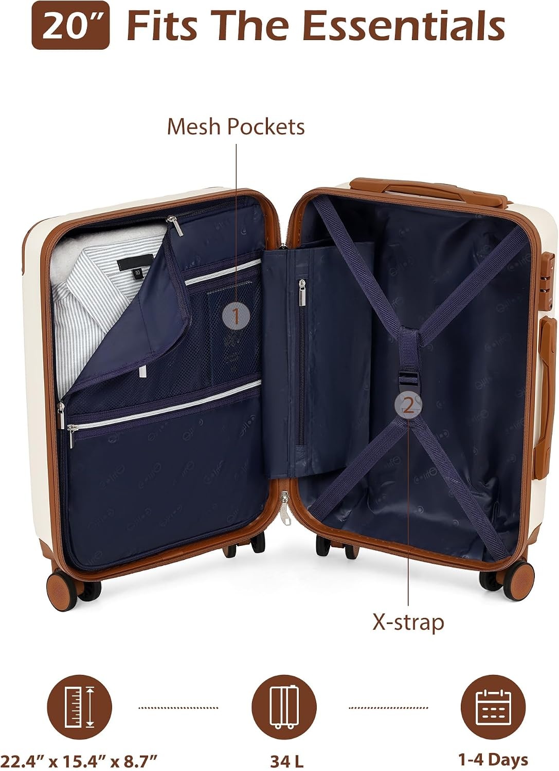 image:imageCoolife Luggage Lightweight and Durable Hardshell 24 in wine wind new Checked Suitcase with PCABS Hardshell 360 Dual Spinner Wheels TSA Lock YKK Zipper and Aluminum Handleapricot white