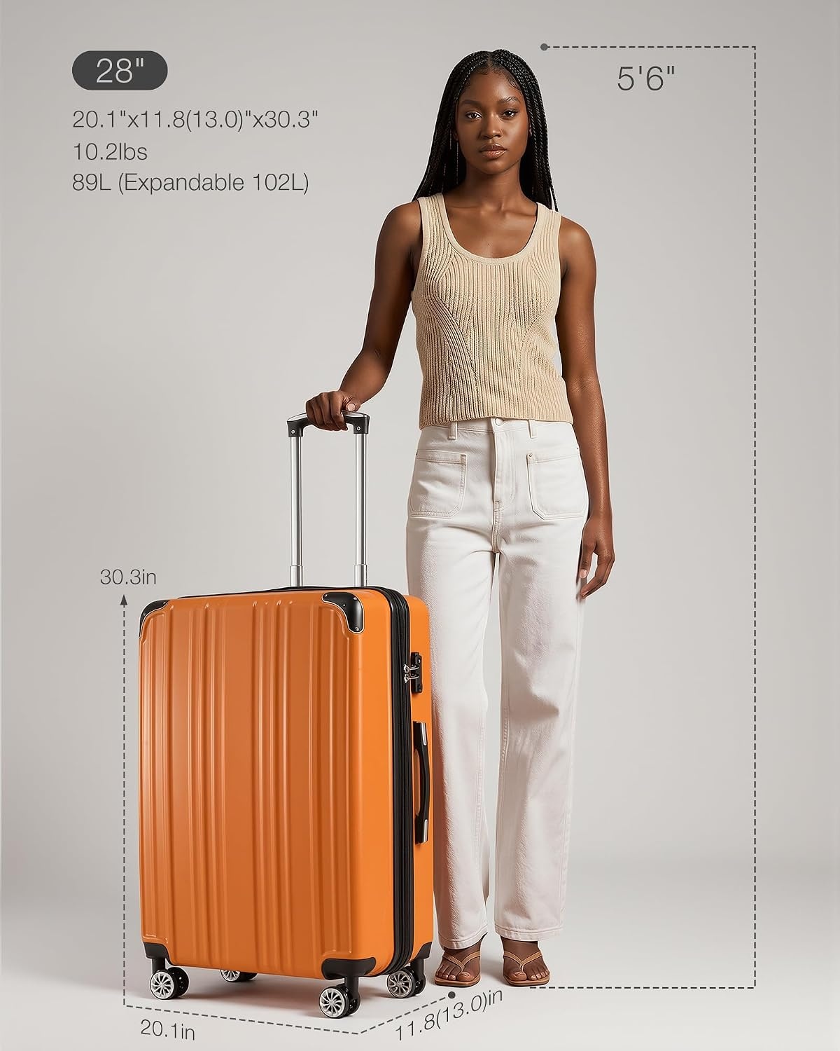 image:imageCoolife Luggage Lightweight and Durable Hardshell 24 in wine wind new Checked Suitcase with PCABS Hardshell 360 Dual Spinner Wheels TSA Lock YKK Zipper and Aluminum Handleorange new