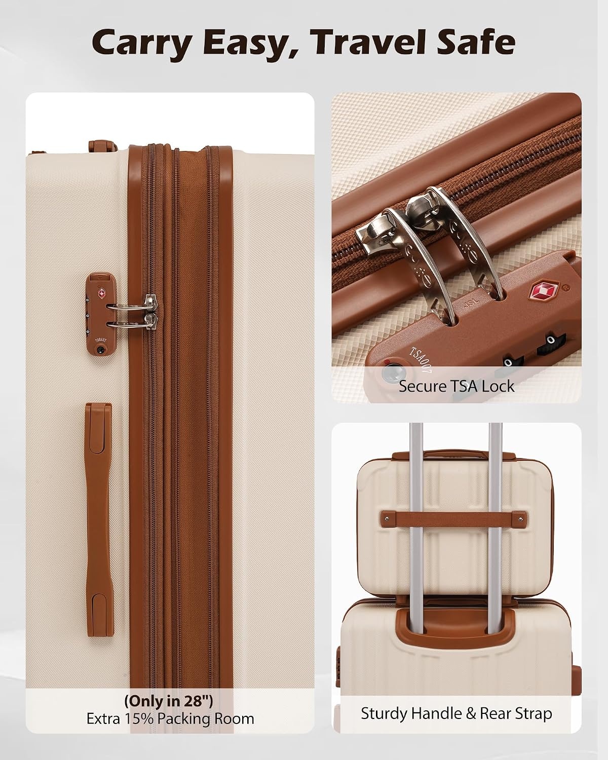 image:imageCoolife Luggage Lightweight and Durable Hardshell 24 in wine wind new Checked Suitcase with PCABS Hardshell 360 Dual Spinner Wheels TSA Lock YKK Zipper and Aluminum Handleapricot white