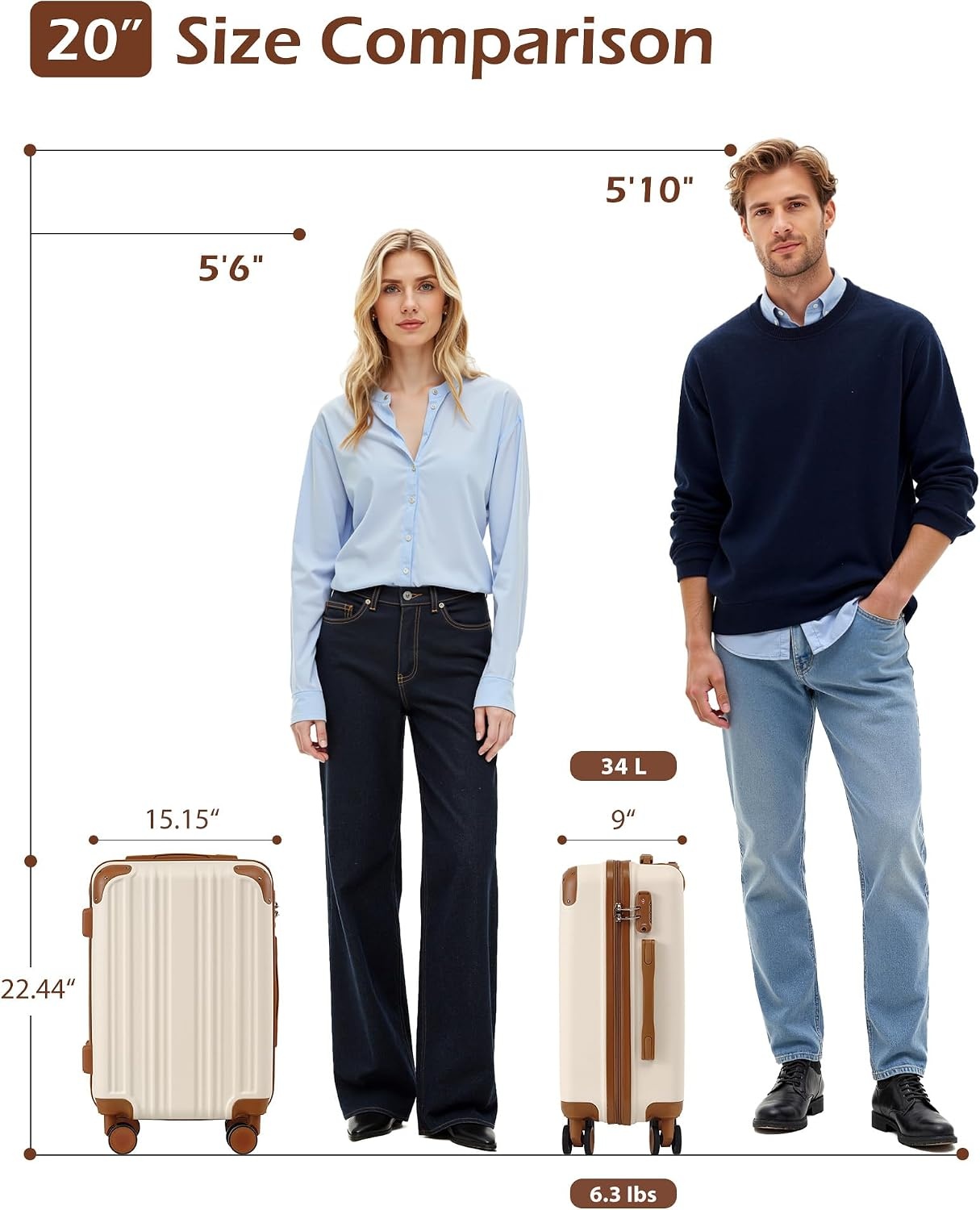 image:imageCoolife Luggage Lightweight and Durable Hardshell 24 in wine wind new Checked Suitcase with PCABS Hardshell 360 Dual Spinner Wheels TSA Lock YKK Zipper and Aluminum Handleapricot white
