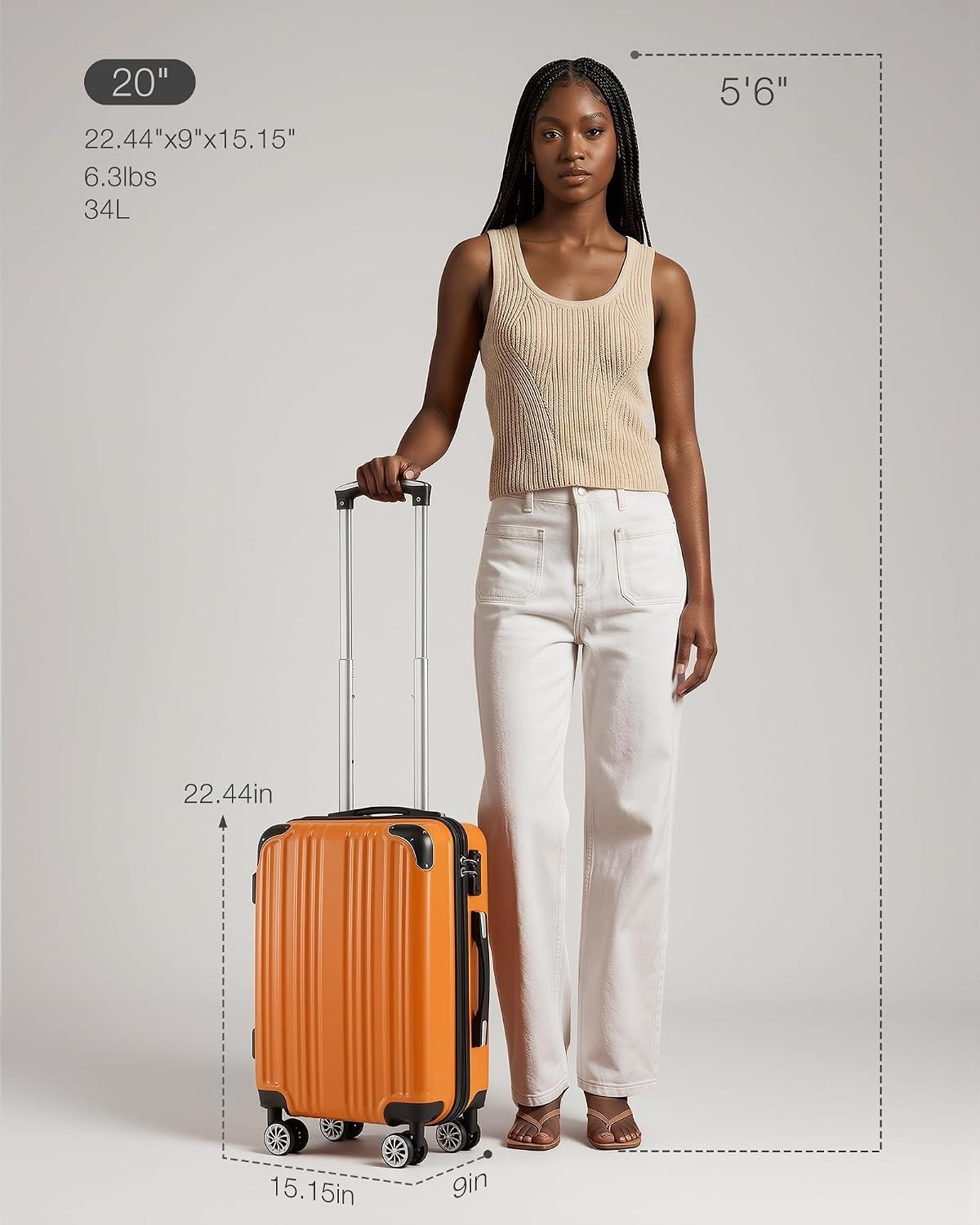 image:imageCoolife Luggage Lightweight and Durable Hardshell 24 in wine wind new Checked Suitcase with PCABS Hardshell 360 Dual Spinner Wheels TSA Lock YKK Zipper and Aluminum Handleorange new
