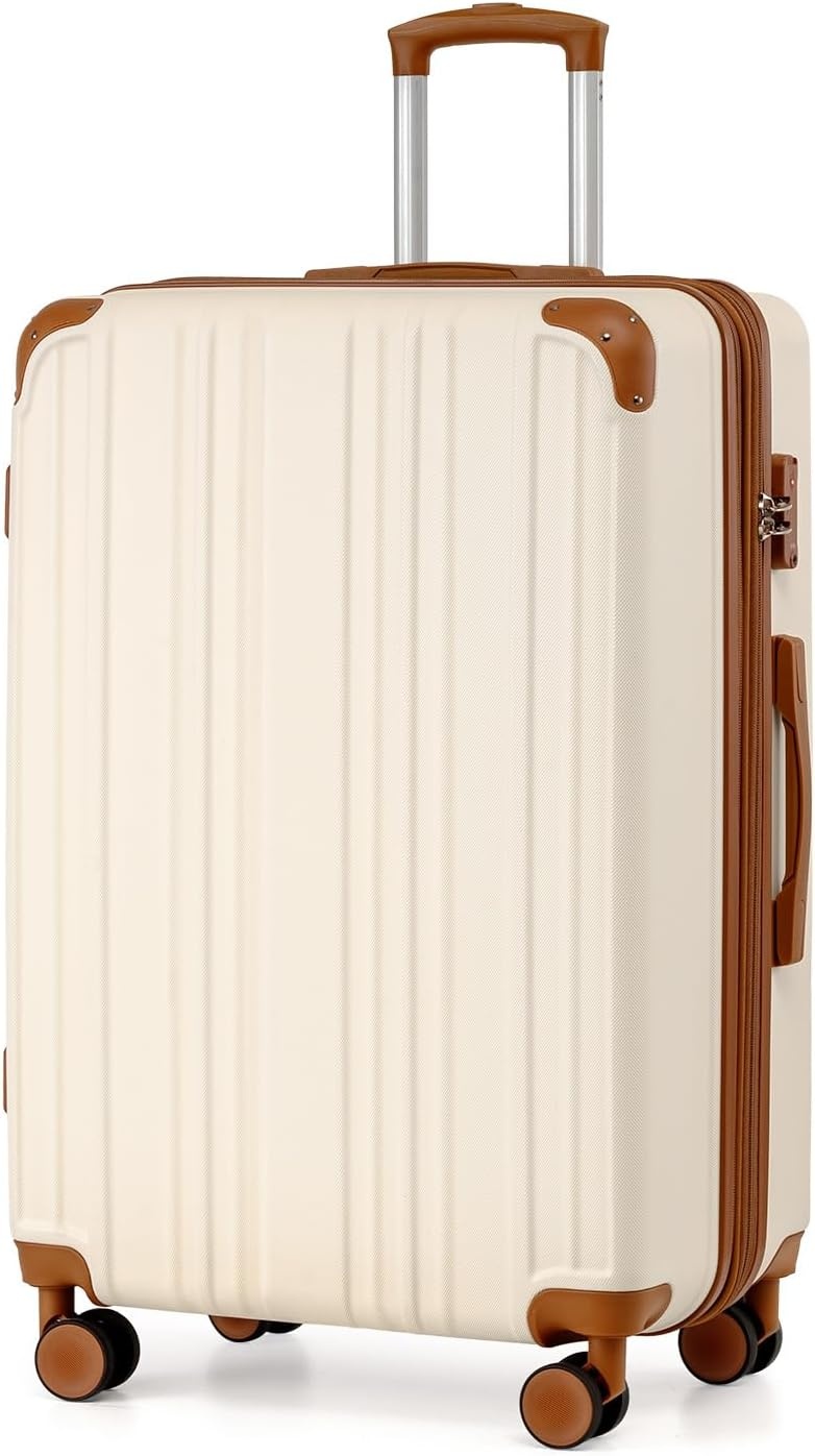 image:imageCoolife Luggage Lightweight and Durable Hardshell 24 in wine wind new Checked Suitcase with PCABS Hardshell 360 Dual Spinner Wheels TSA Lock YKK Zipper and Aluminum Handleapricot white