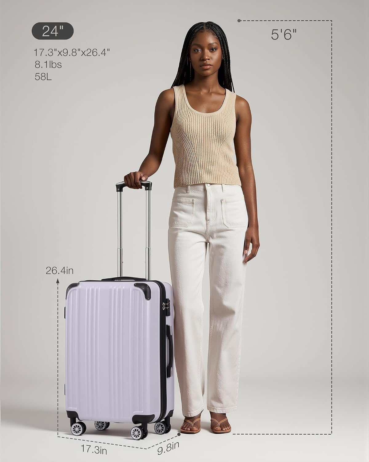 image:imageCoolife Luggage Lightweight and Durable Hardshell 24 in wine wind new Checked Suitcase with PCABS Hardshell 360 Dual Spinner Wheels TSA Lock YKK Zipper and Aluminum Handlewhite grid new