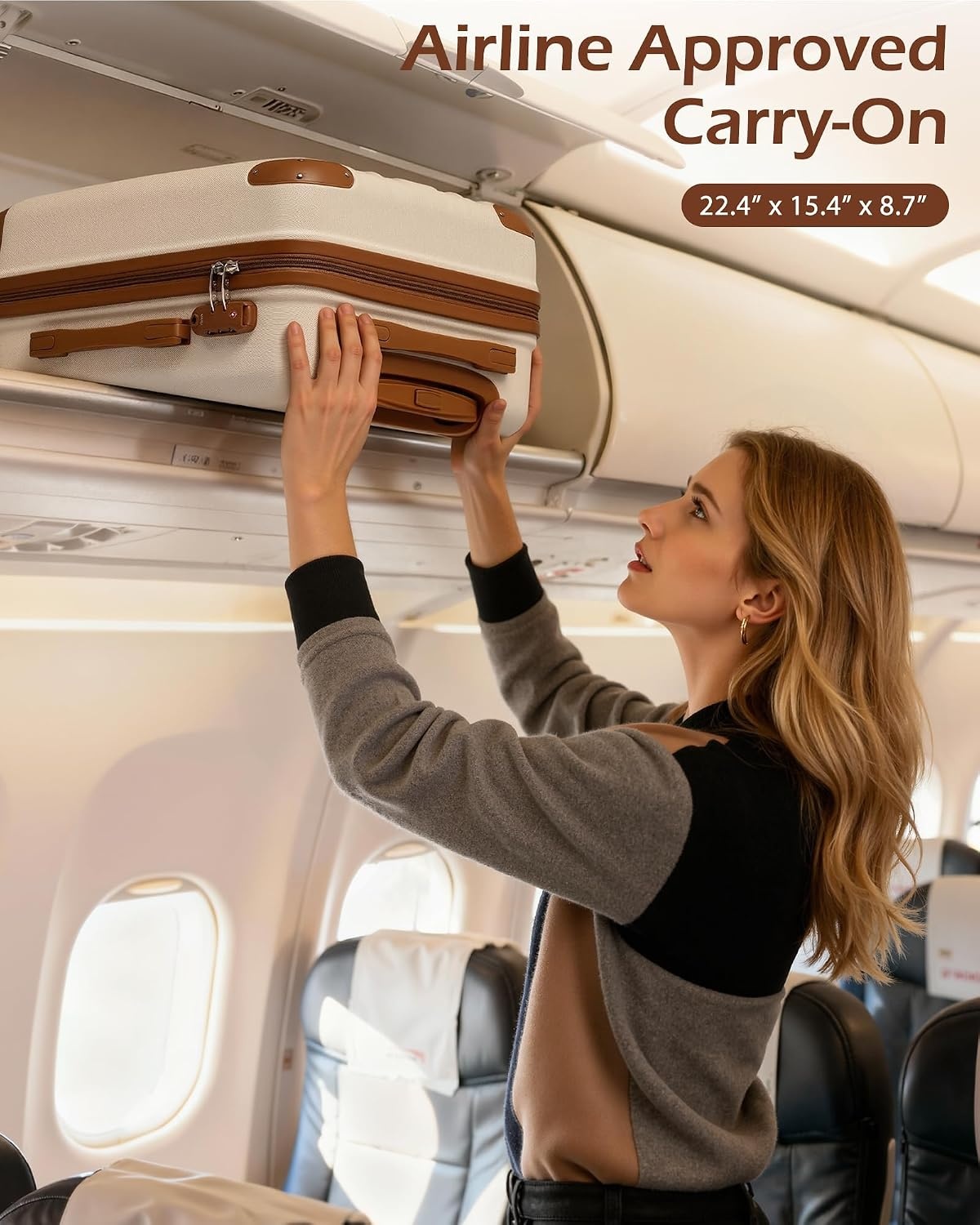 image:imageCoolife Luggage Lightweight and Durable Hardshell 24 in wine wind new Checked Suitcase with PCABS Hardshell 360 Dual Spinner Wheels TSA Lock YKK Zipper and Aluminum Handleapricot white