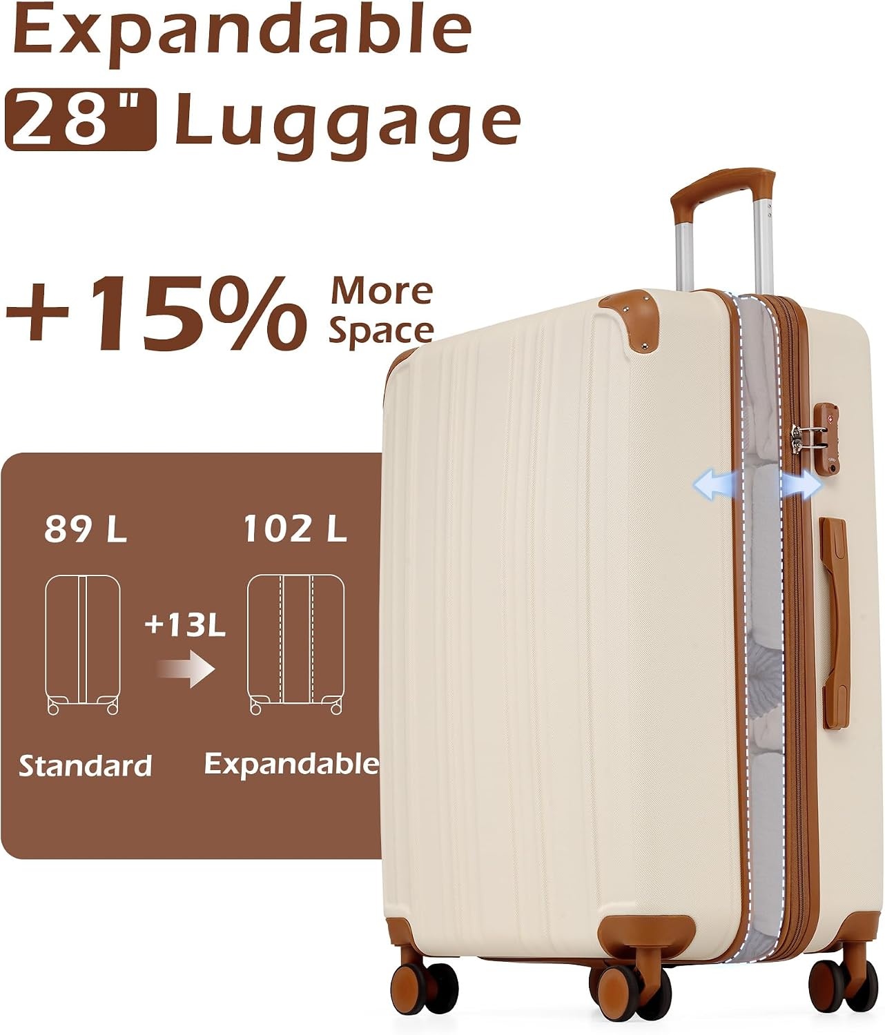 image:imageCoolife Luggage Lightweight and Durable Hardshell 24 in wine wind new Checked Suitcase with PCABS Hardshell 360 Dual Spinner Wheels TSA Lock YKK Zipper and Aluminum Handleapricot white