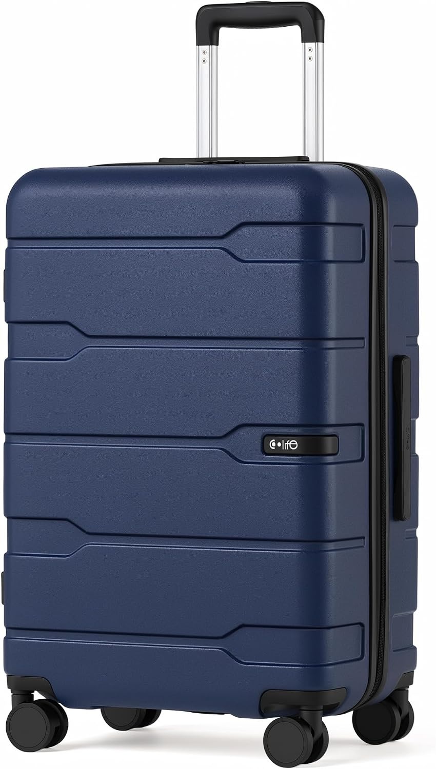 image:imageCoolife Medium Checked Luggage Hardside Suitcase with Spinner Wheels 24in Lightweight ABSPC Rolling Travel Suitcase with TSA Lock Spinner Wheels Durable Zipper CharcoalInk Navy20