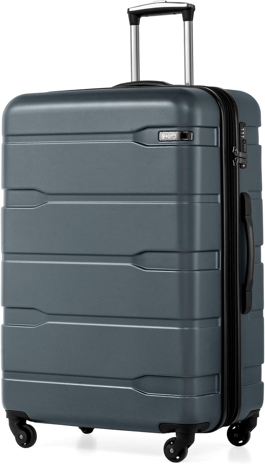 image:imageCoolife Medium Checked Luggage Hardside Suitcase with Spinner Wheels 24in Lightweight ABSPC Rolling Travel Suitcase with TSA Lock Spinner Wheels Durable Zipper CharcoalTeal